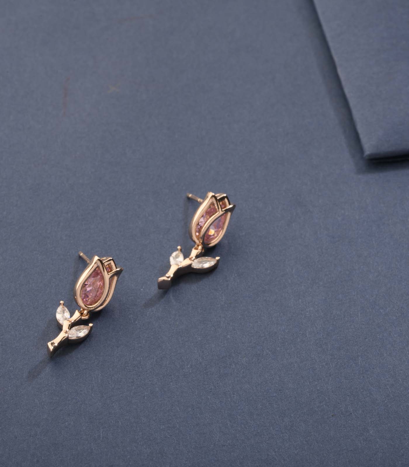 Adorable Golden Rose With Pink Gemstones Tops (Brass)