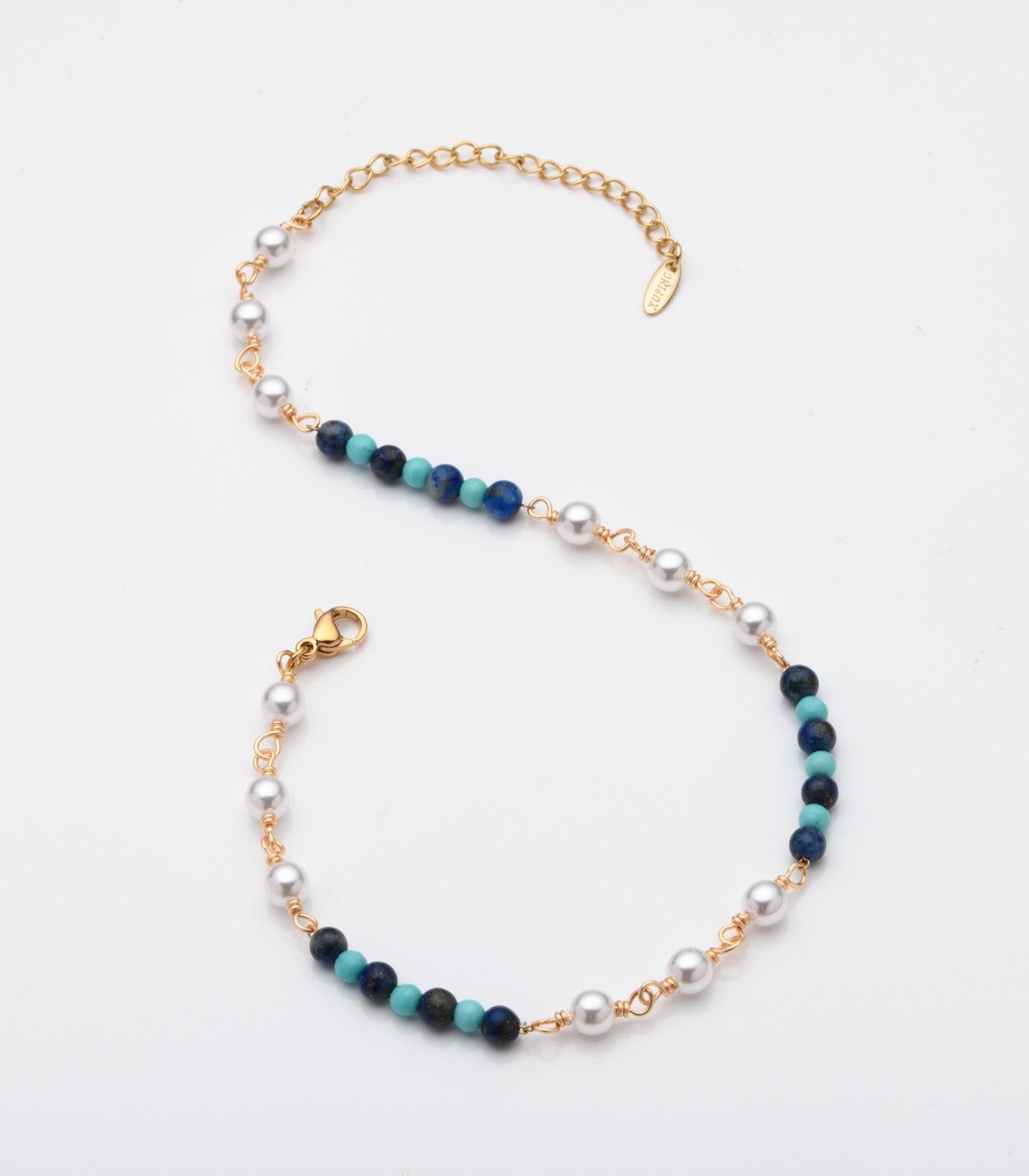 Blue Bead Anklet (Brass)