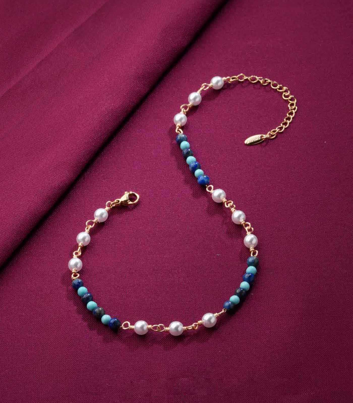 Blue Bead Anklet (Brass)