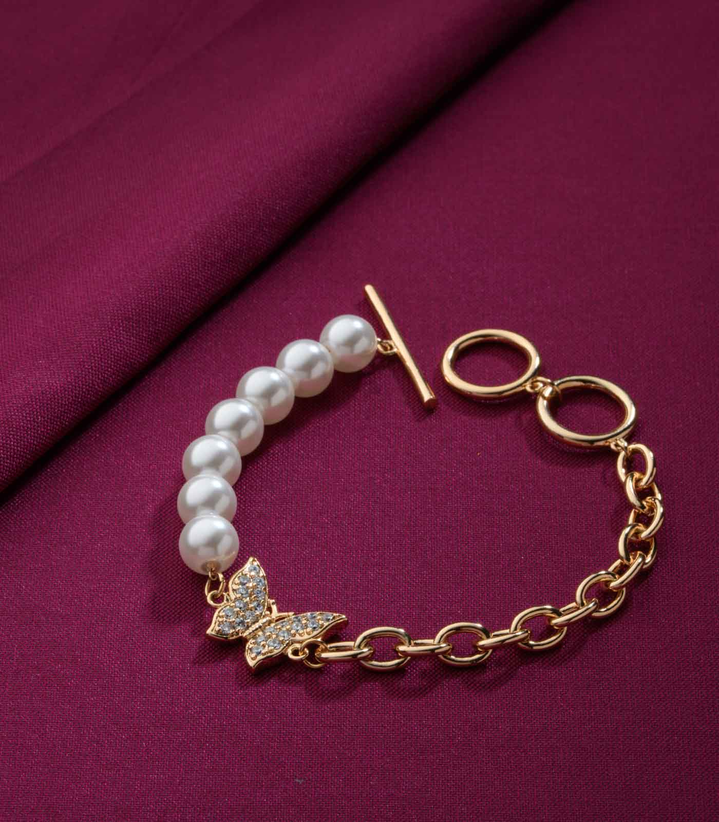Pearl Butterfly Bracelet (Brass)