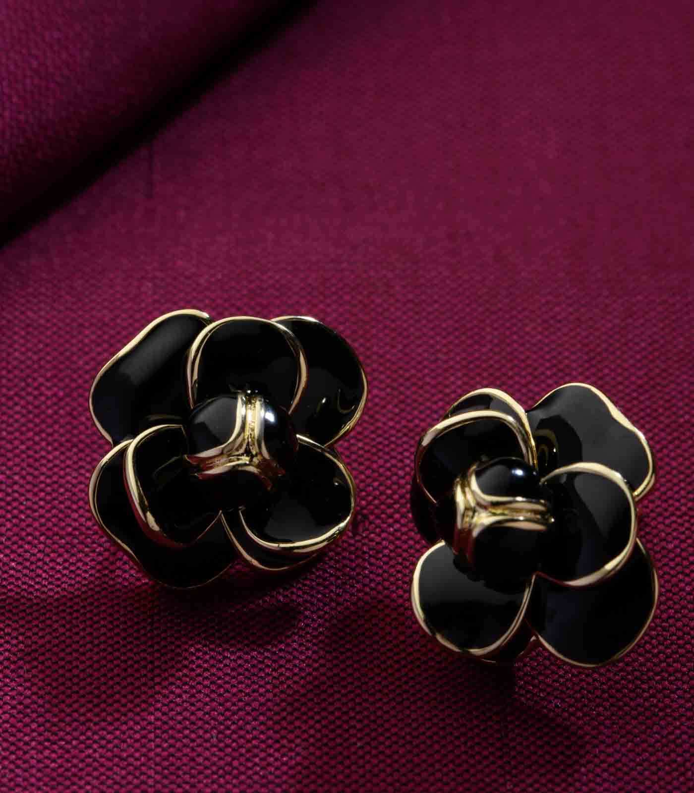 Black Rose Earrings (Brass)
