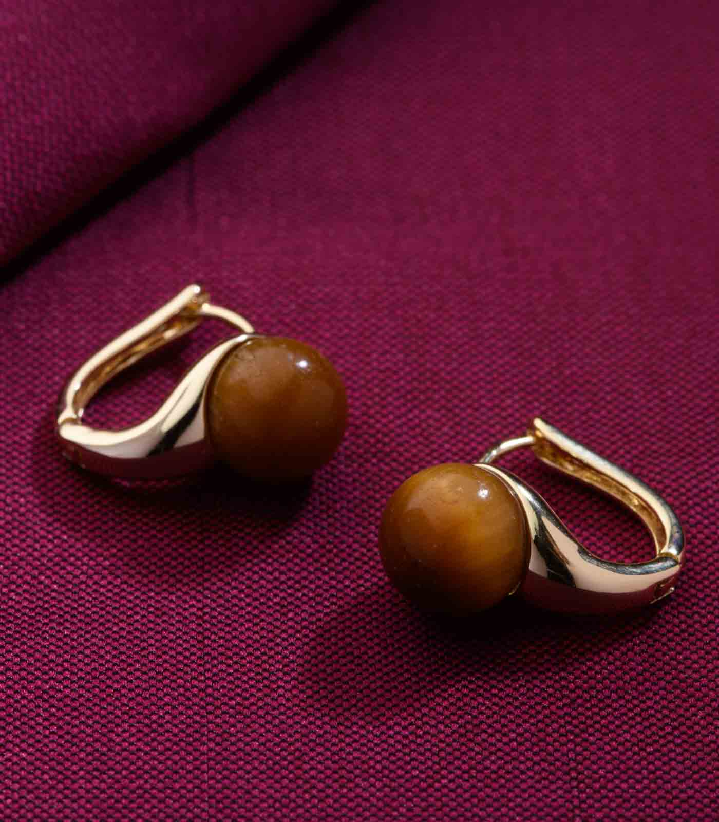 Brown Sphere Ear Rings (Brass)