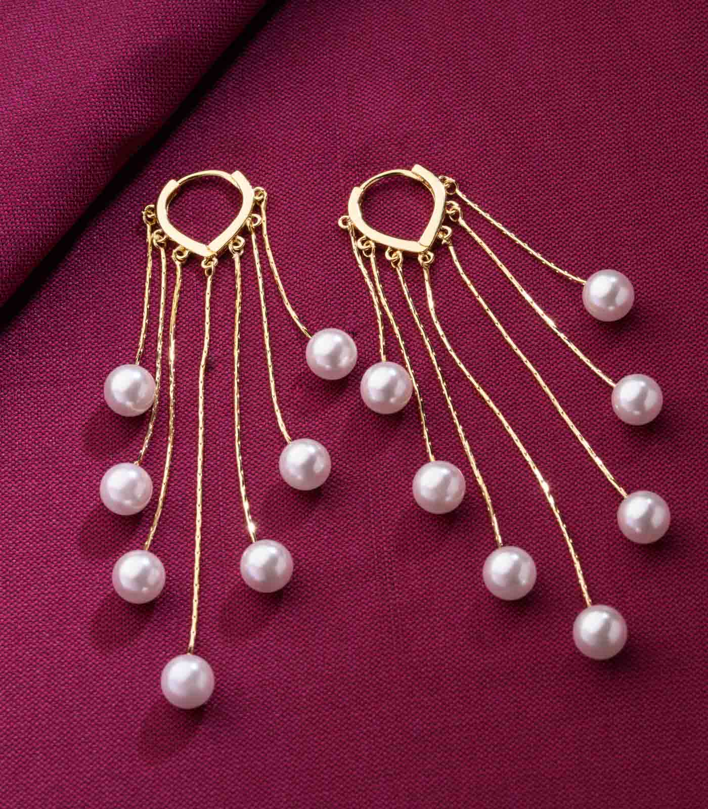 Dangling Pearls Earrings (Brass)