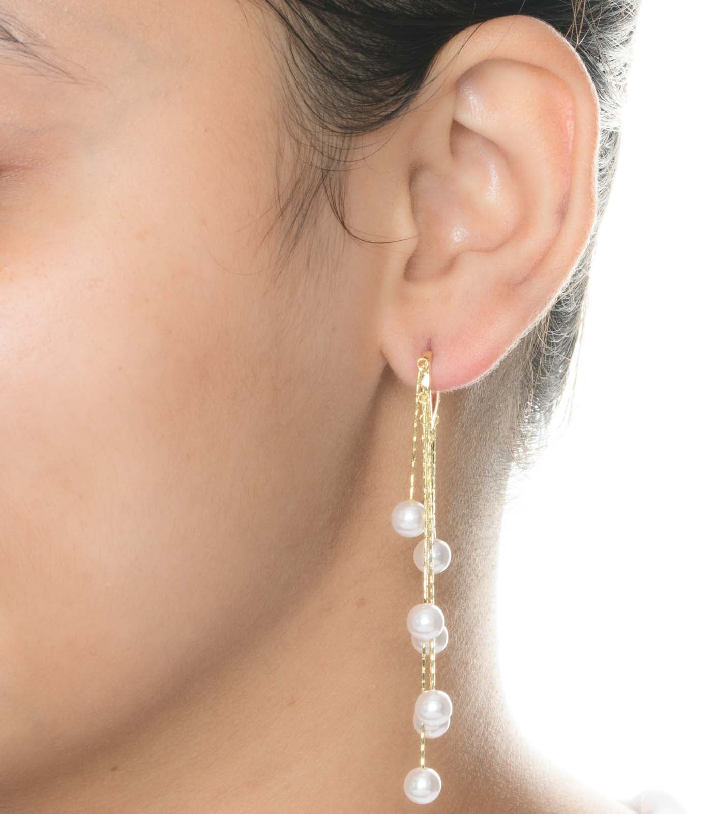 Dangling Pearls Earrings (Brass)
