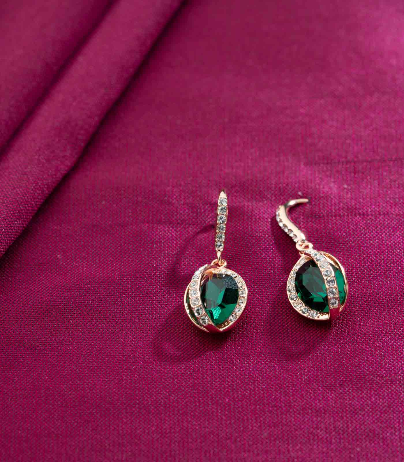 Green Dangling Earrings (Brass)