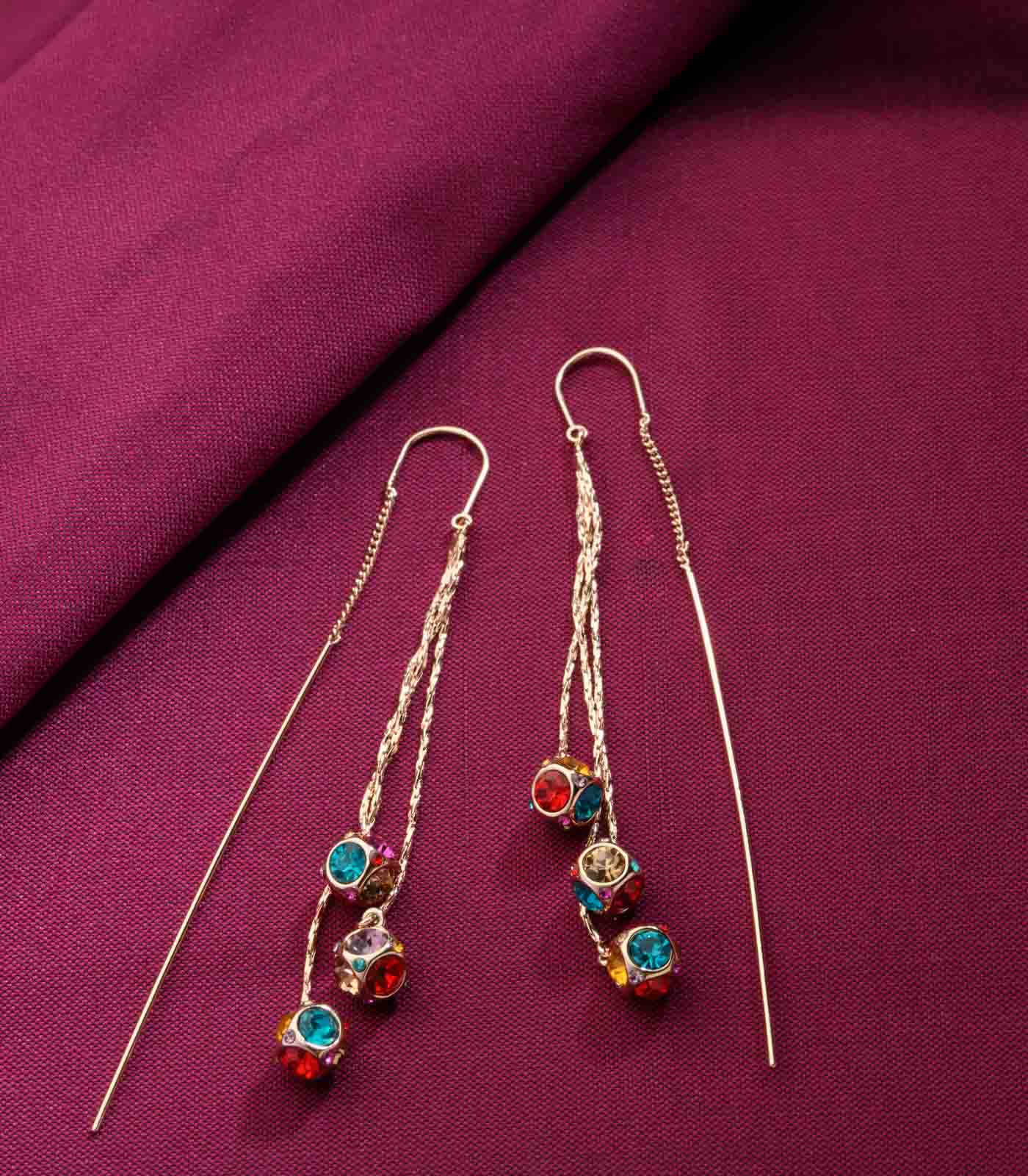 Coloured Dangling Block Earrings (Brass)