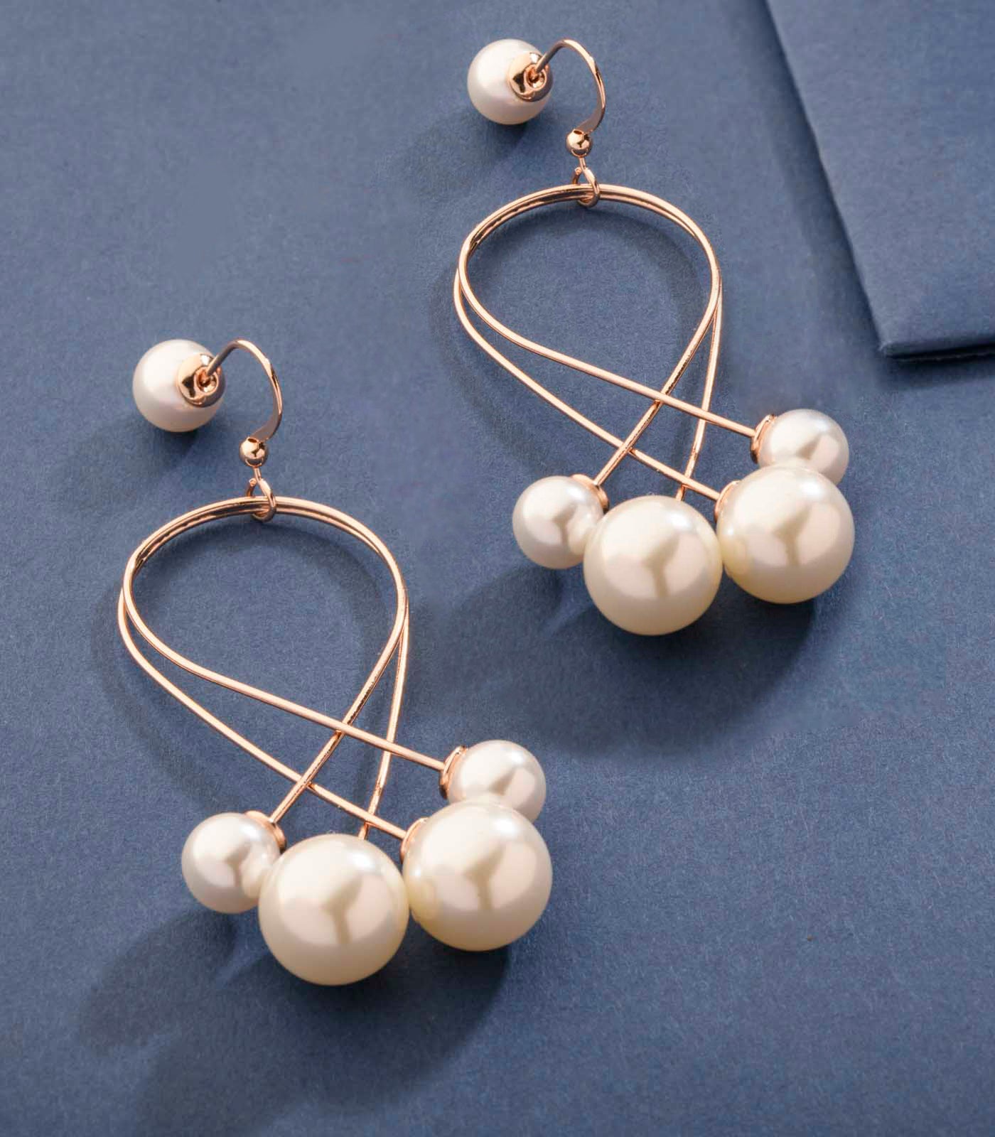 Hand-Crafted Shiny Falling Pearls Earrings (Brass)
