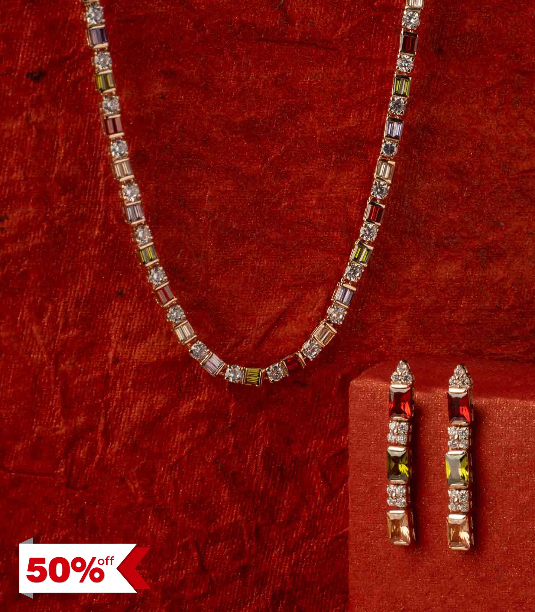 Sparkling Multicolour Necklace Set (Brass)