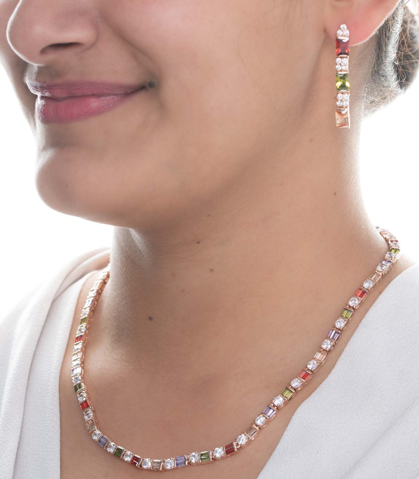 Sparkling Multicolour Necklace Set (Brass)