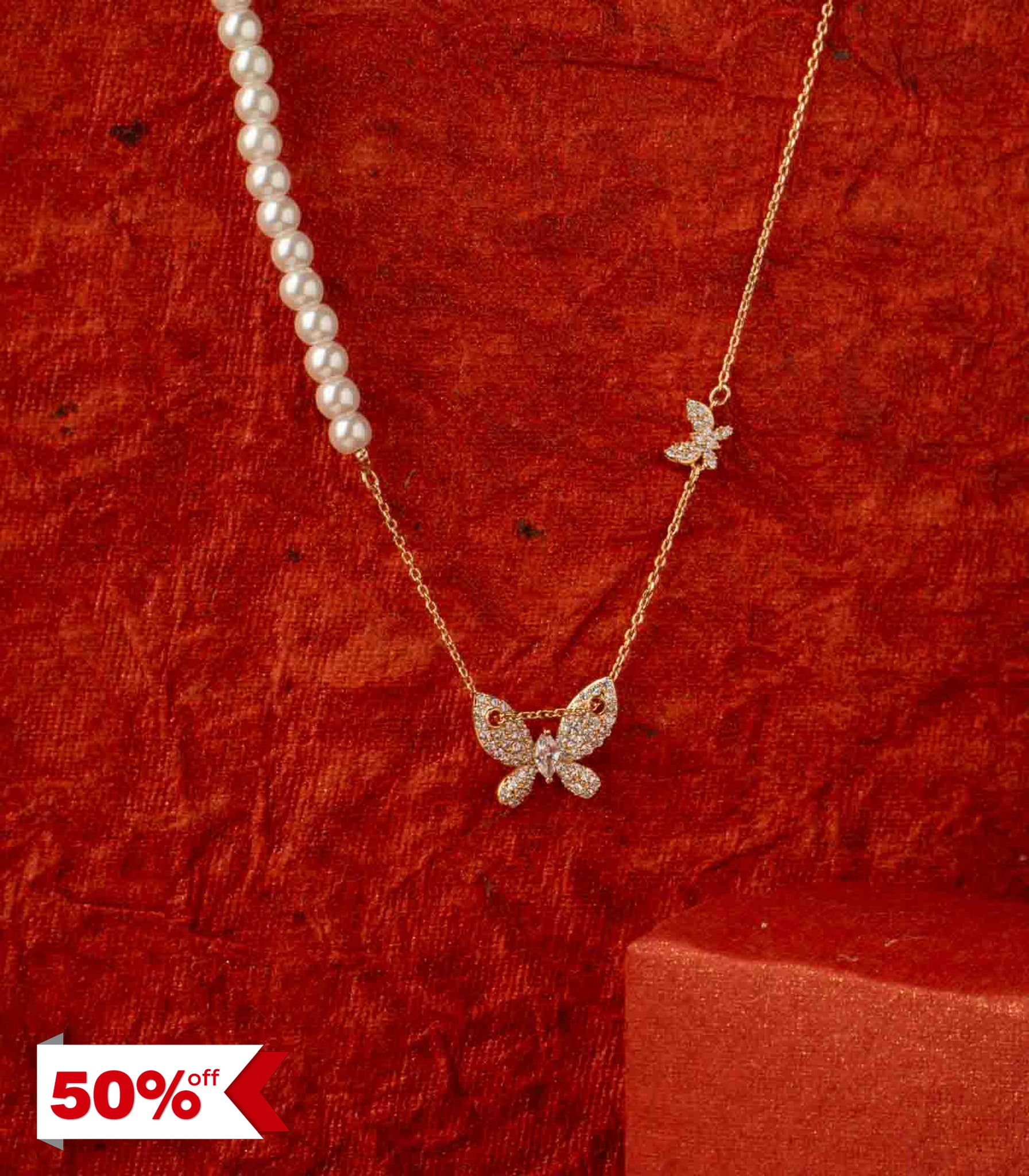 Morden Stylish Wings Of Pearls Necklace (Brass)