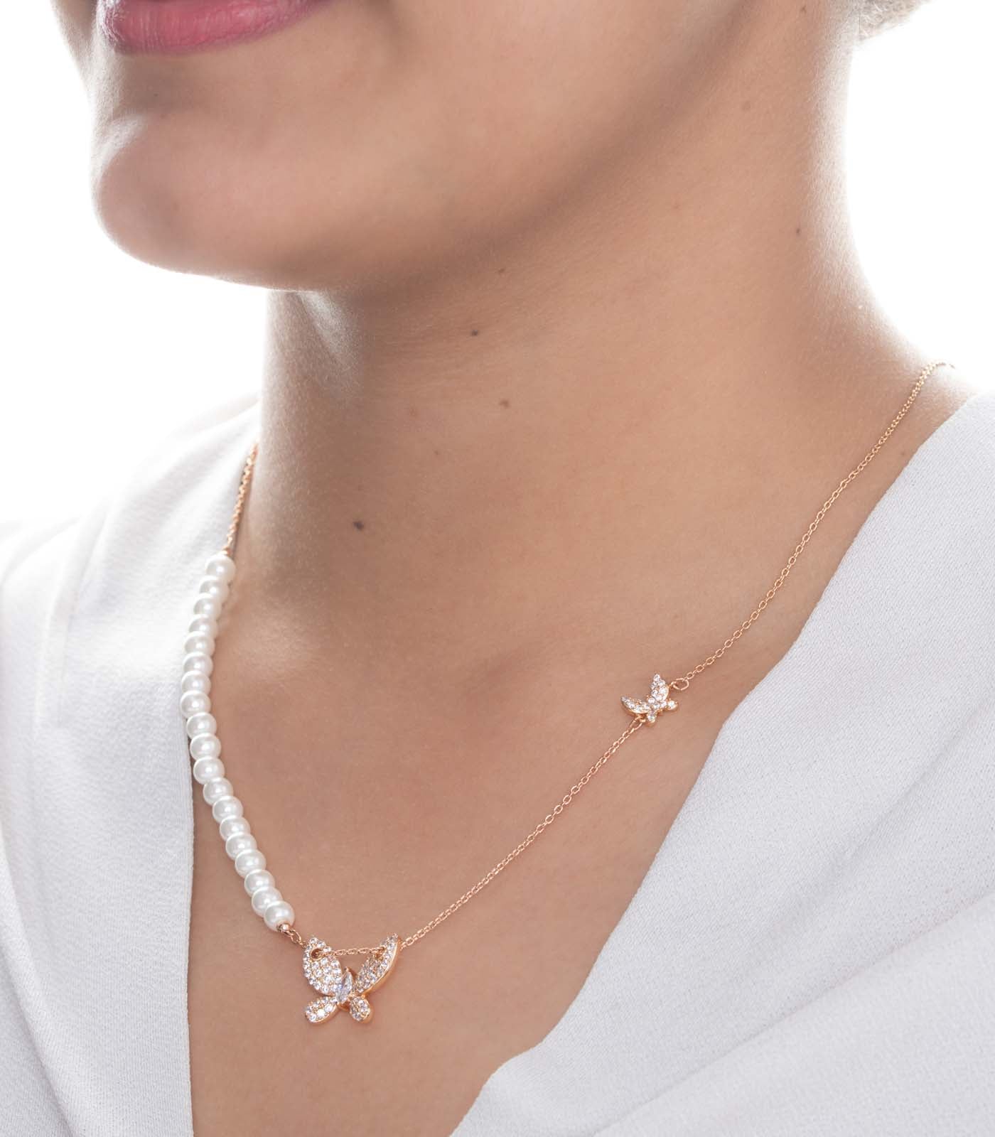 Morden Stylish Wings Of Pearls Necklace (Brass)