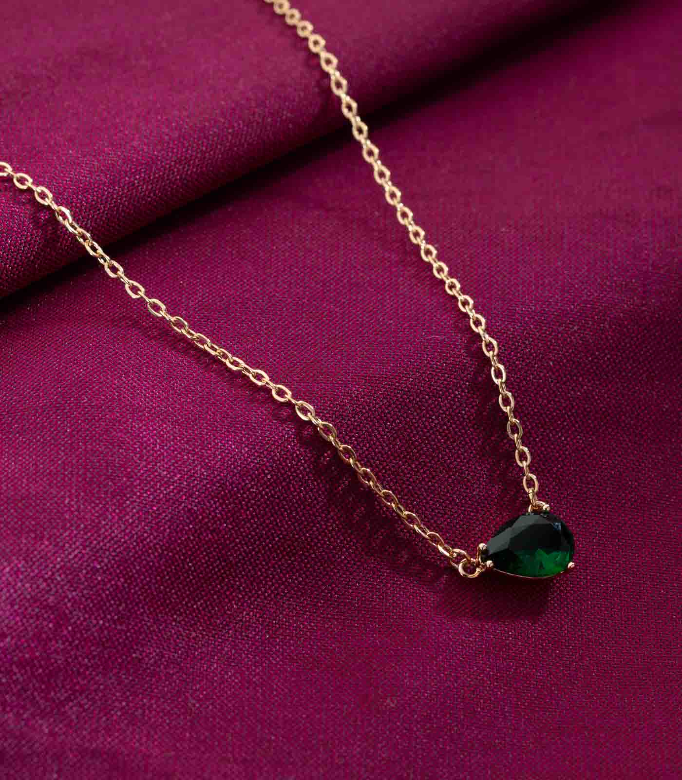 Green Drop Necklace (Brass)