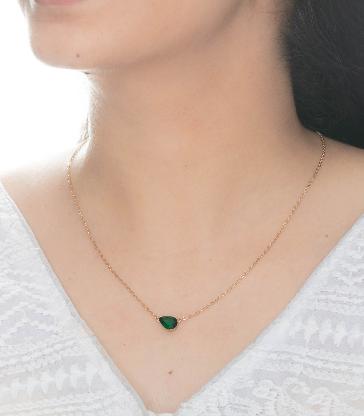 Green Drop Necklace (Brass)