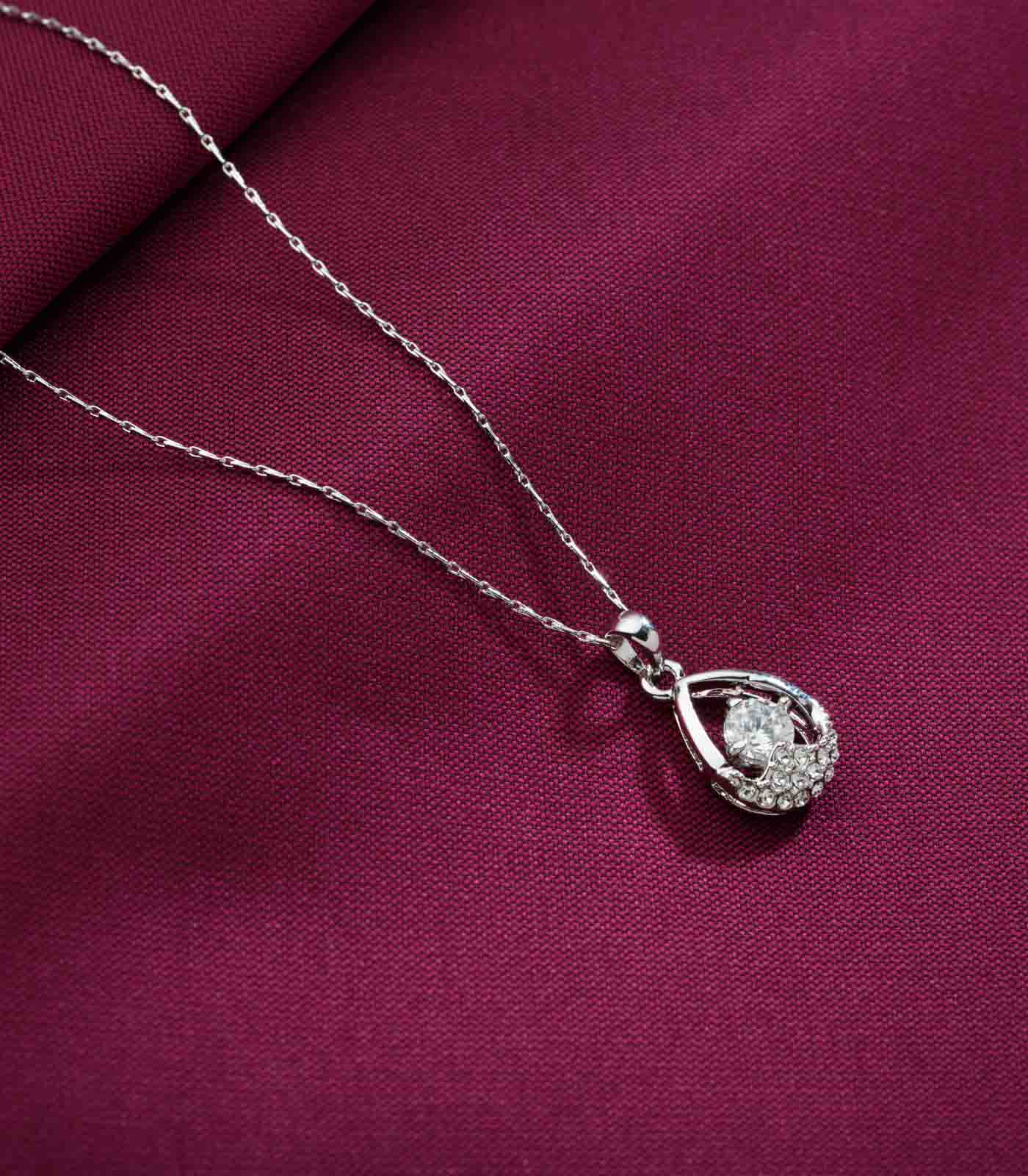 Crystal in Teardrop Necklace (Brass)