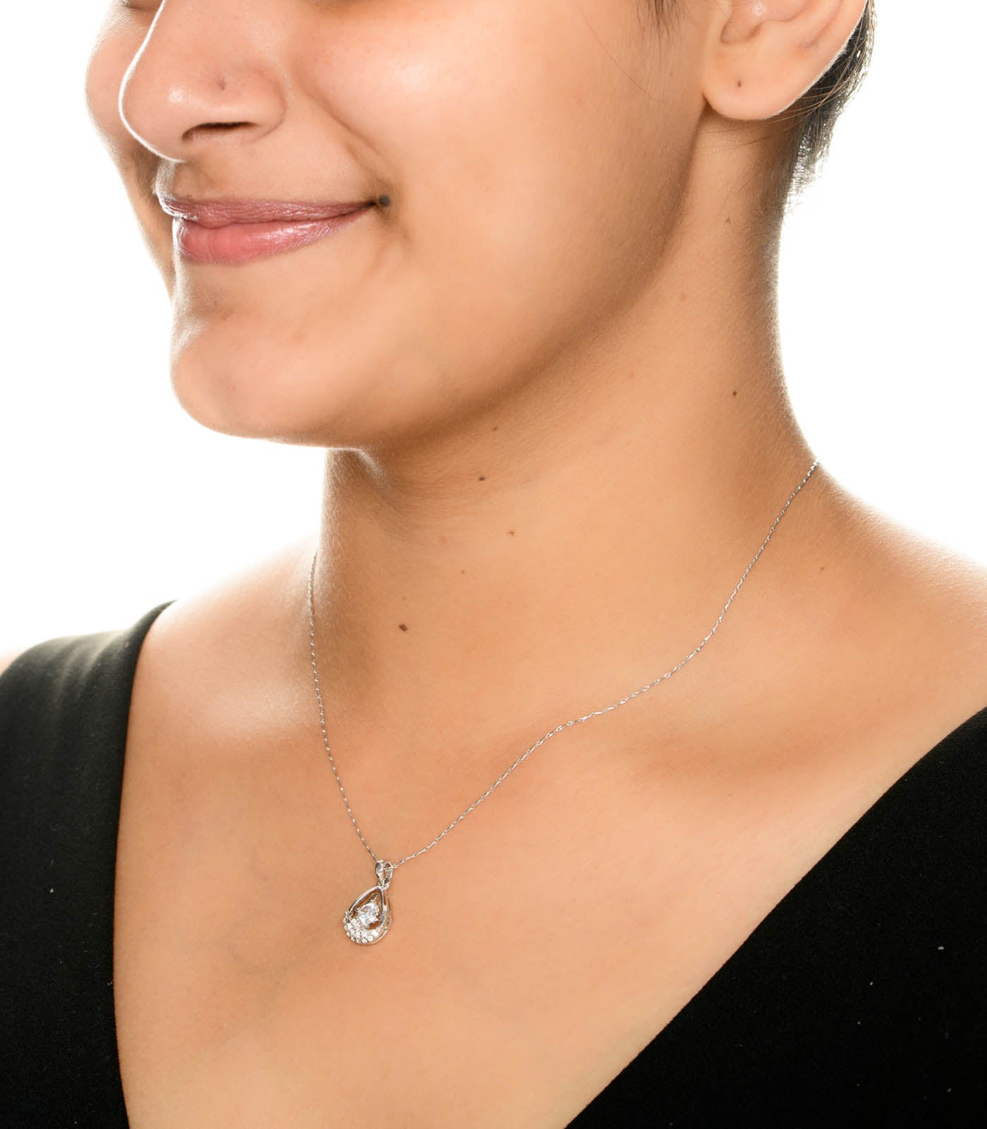 Crystal in Teardrop Necklace (Brass)