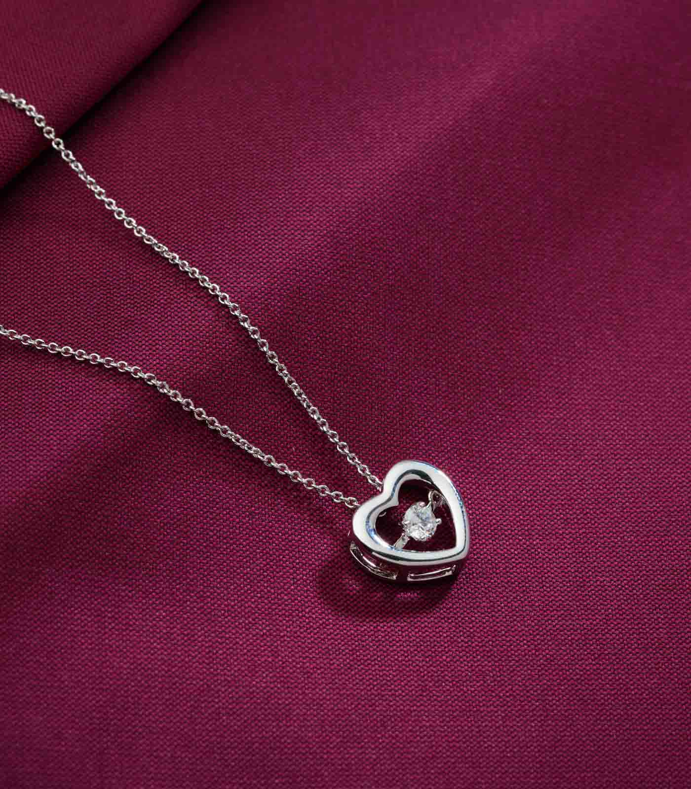 Crystal in Heart Necklace (Brass)