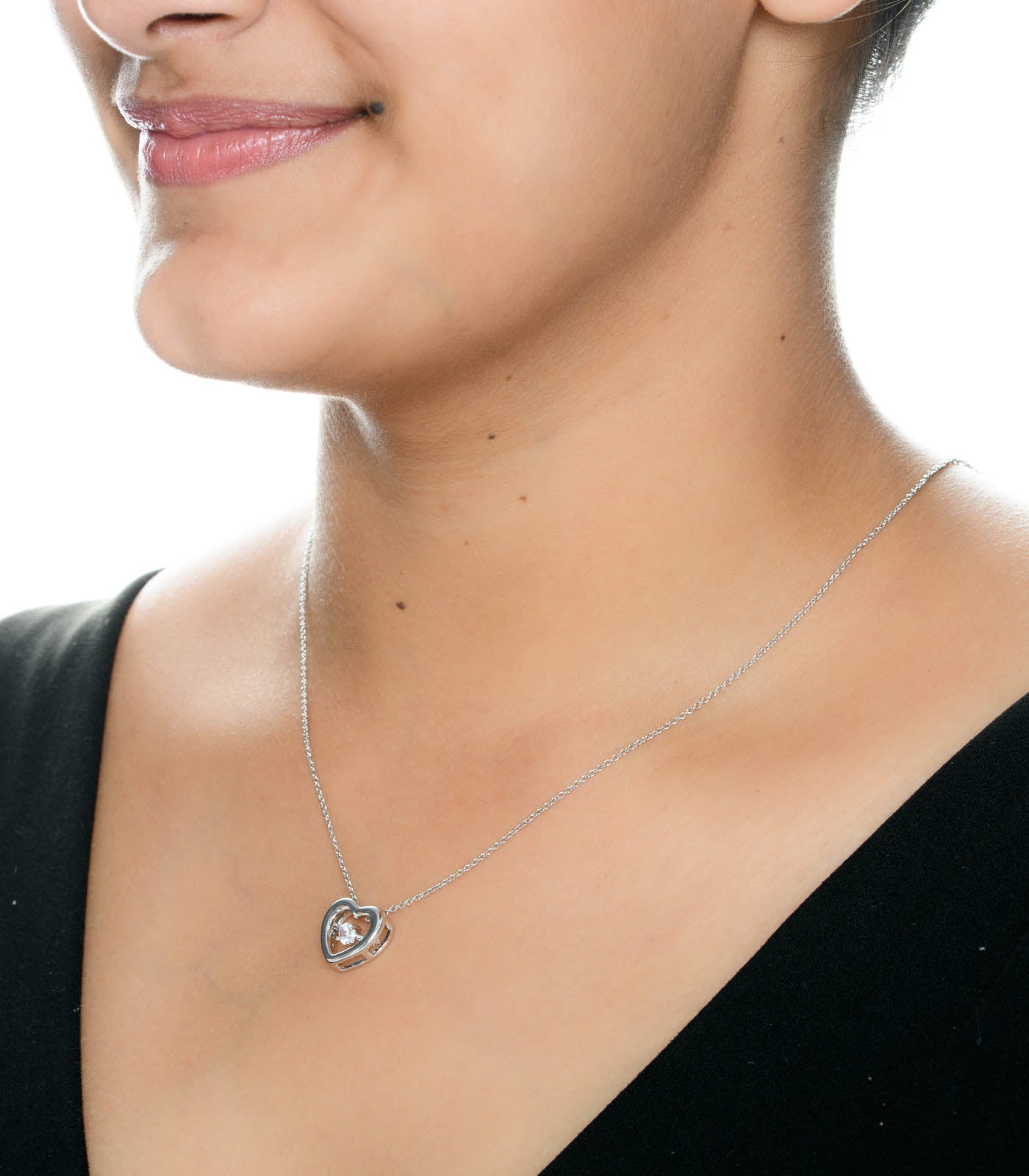 Crystal in Heart Necklace (Brass)