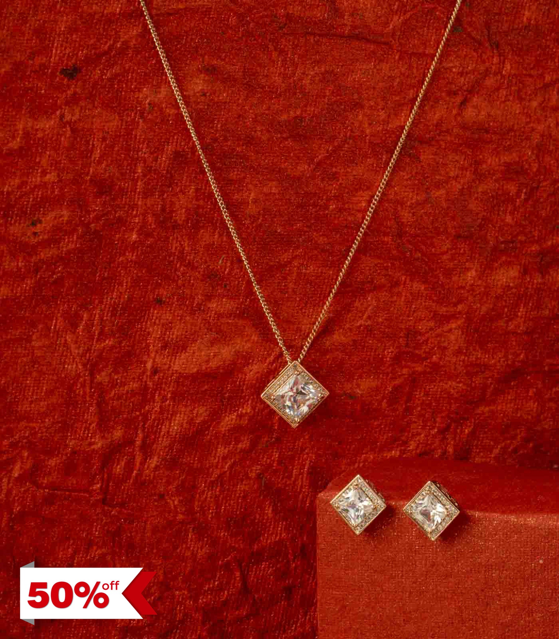 Sterling Diamond Shaped Necklace Set (Brass)