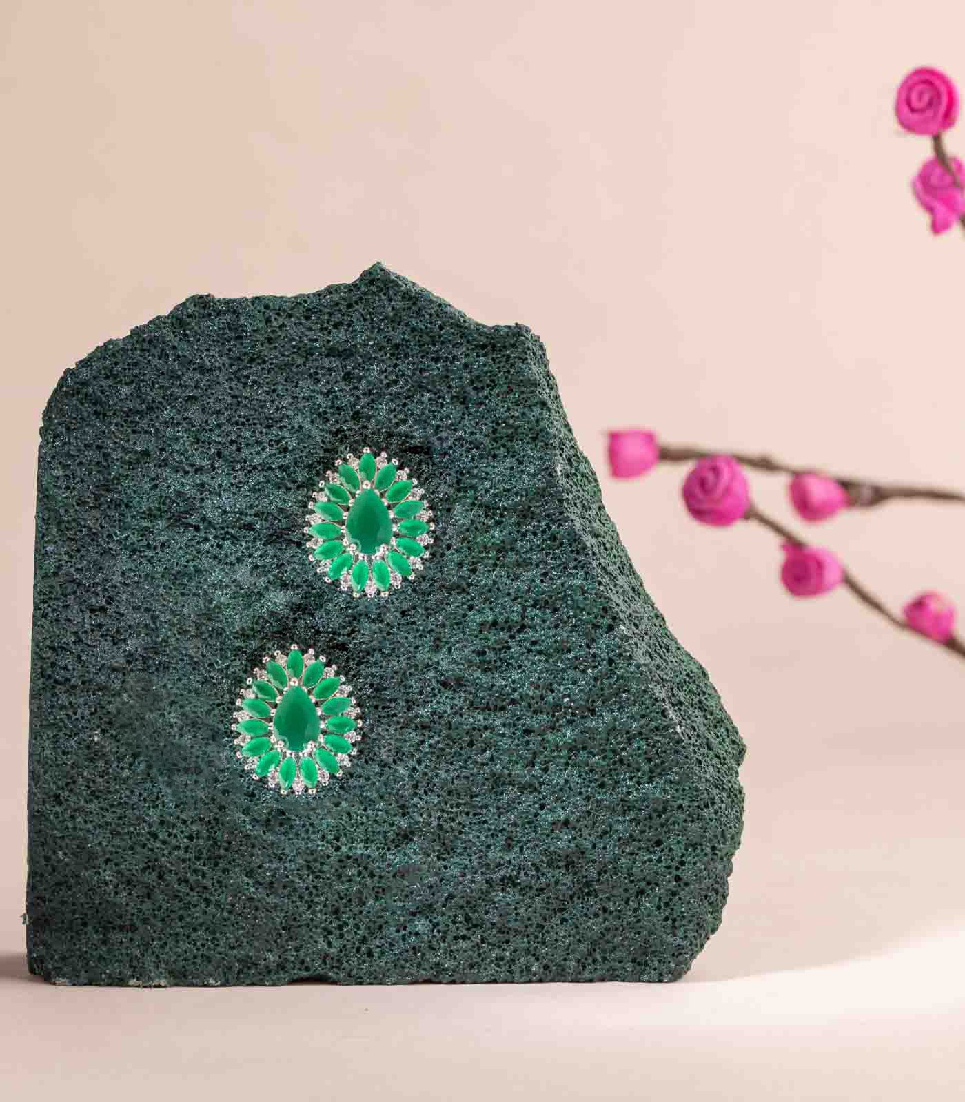 Green Emerald Studs (Brass)
