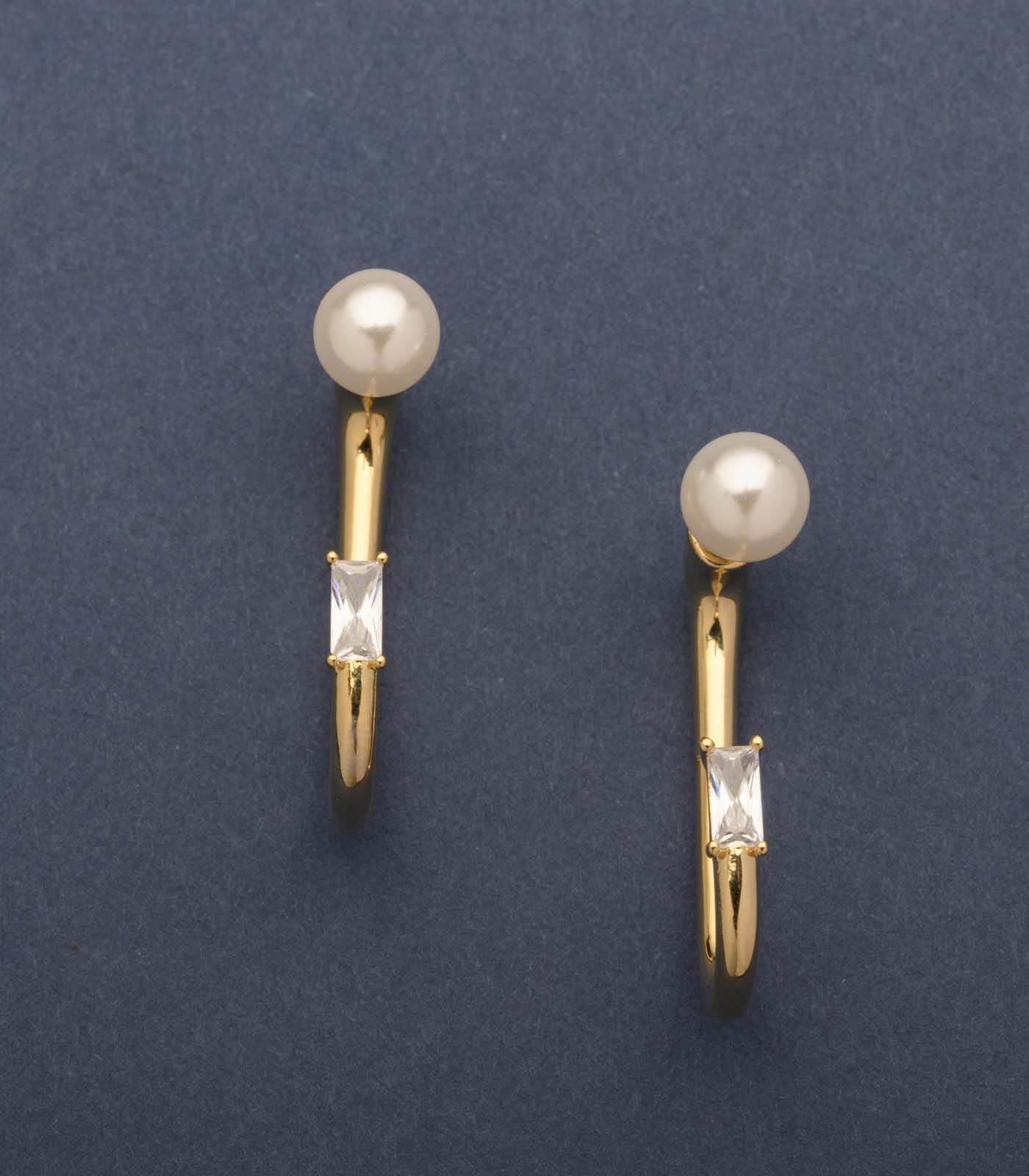 Classy Golden Hoop Of Pearls And Shiny Stones Earrings (Brass)