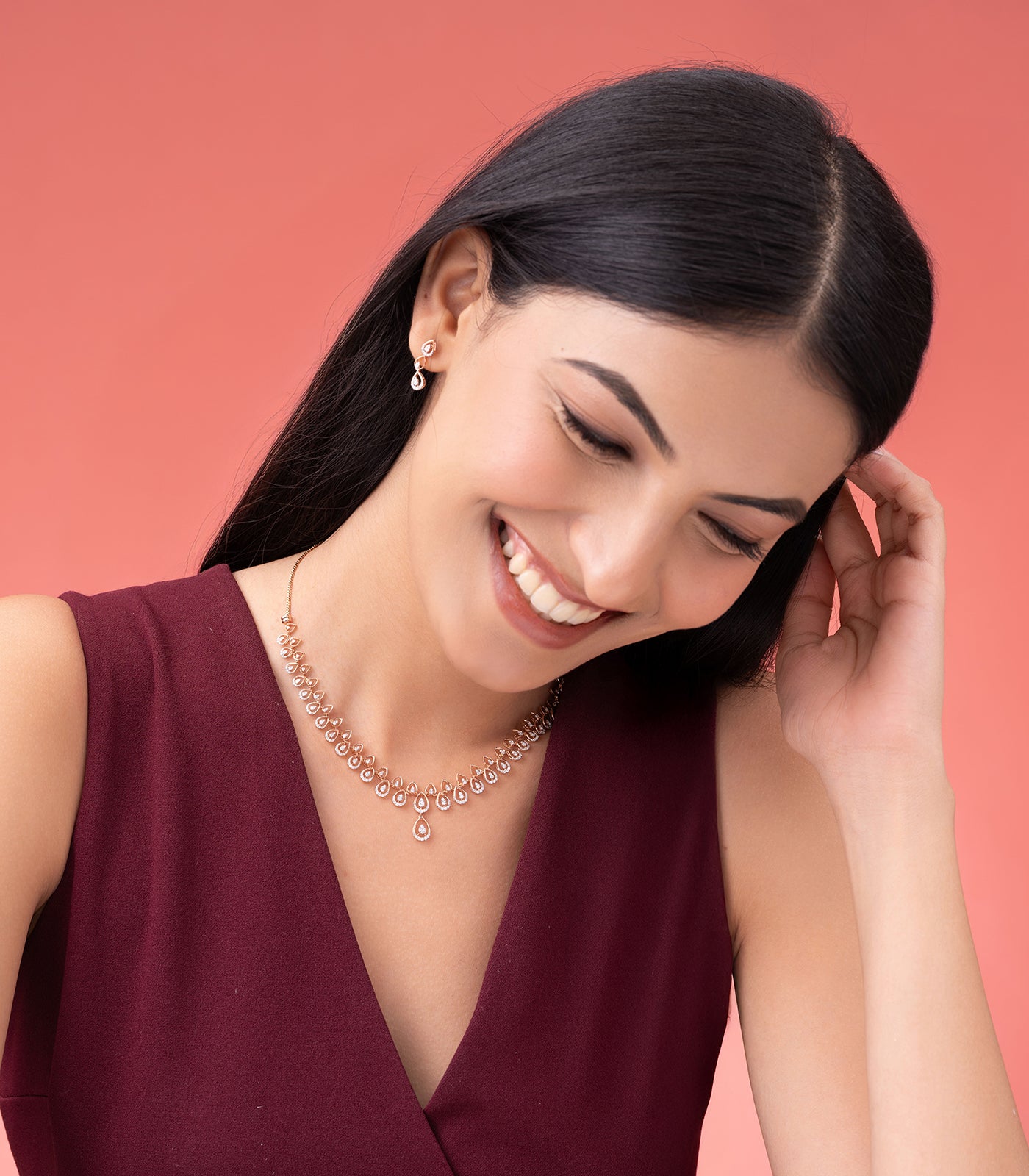 Diamond Stream Of Drops Necklace Set