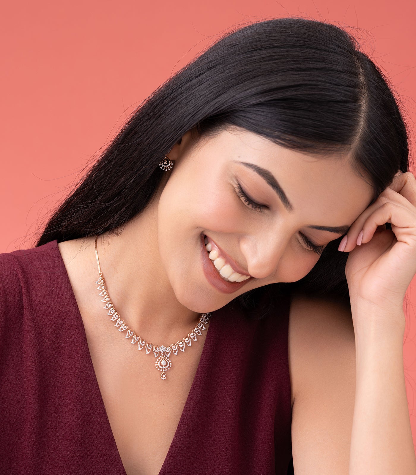 Diamond Shiny Swirls Necklace Set- Earrings