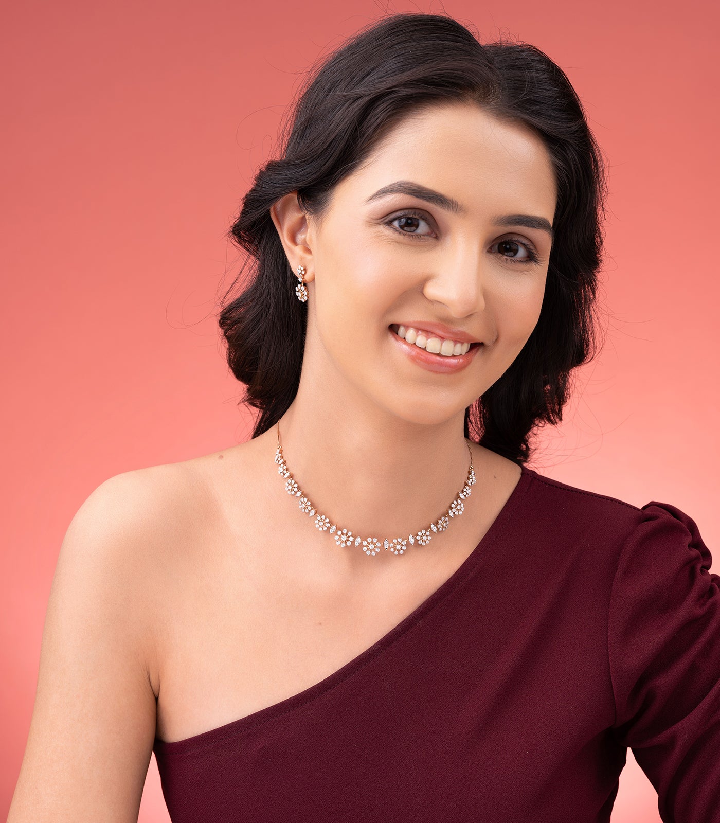 Diamond Kudi Shaped Necklace Set- Earrings