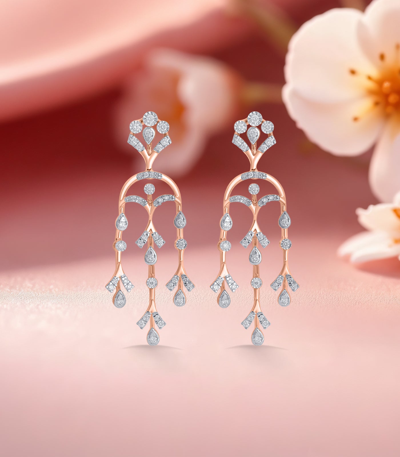 Diamond Garland Of Leaves Necklace Set- Earrings