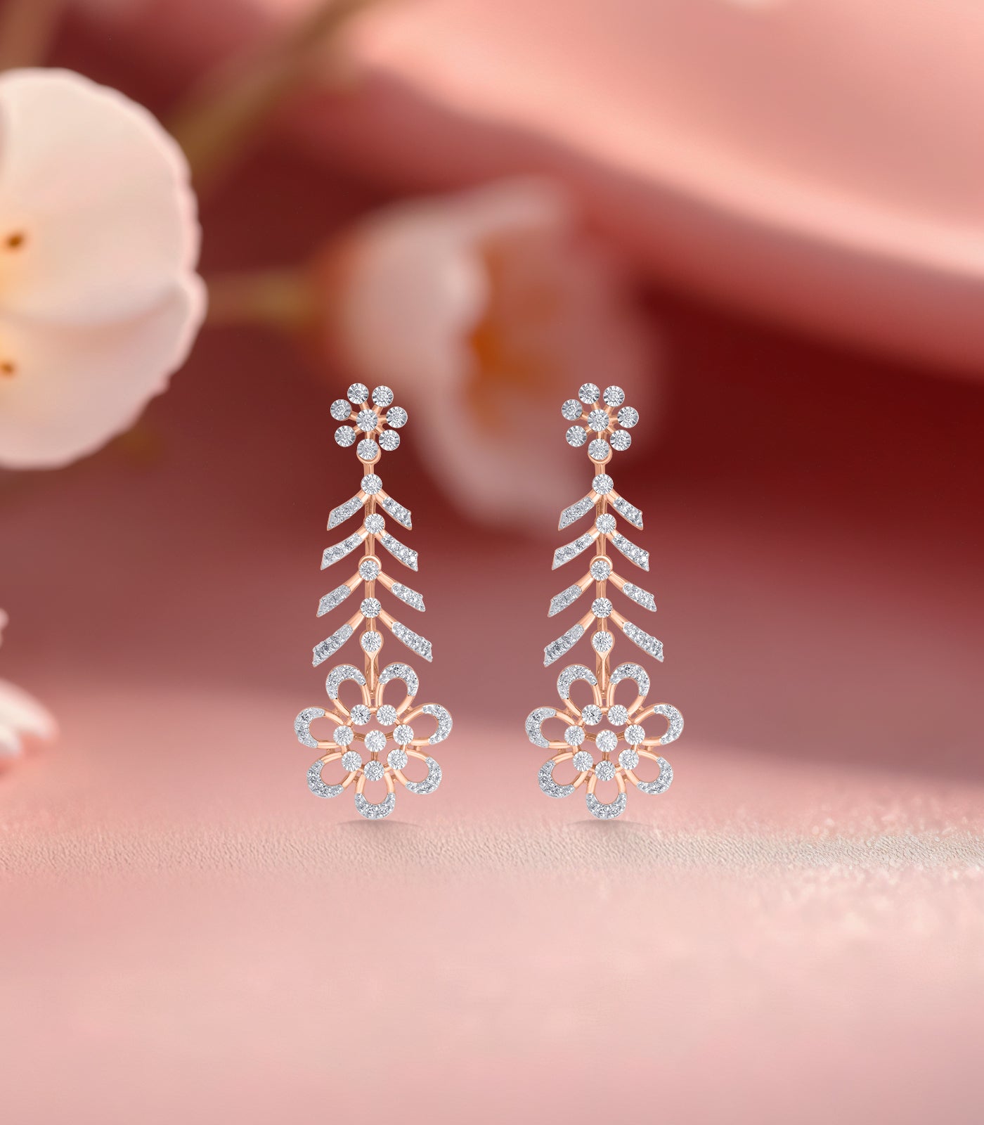 Diamond Stem & Flower Earrings