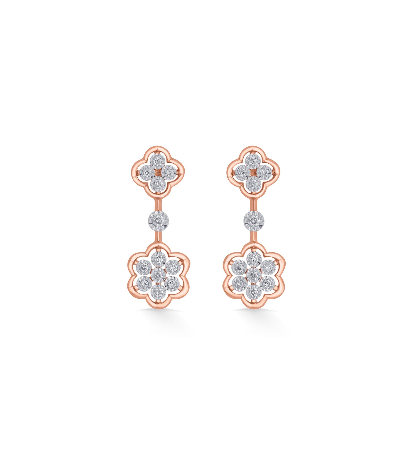 Diamond Link Of Flowers Necklace Set- Earrings