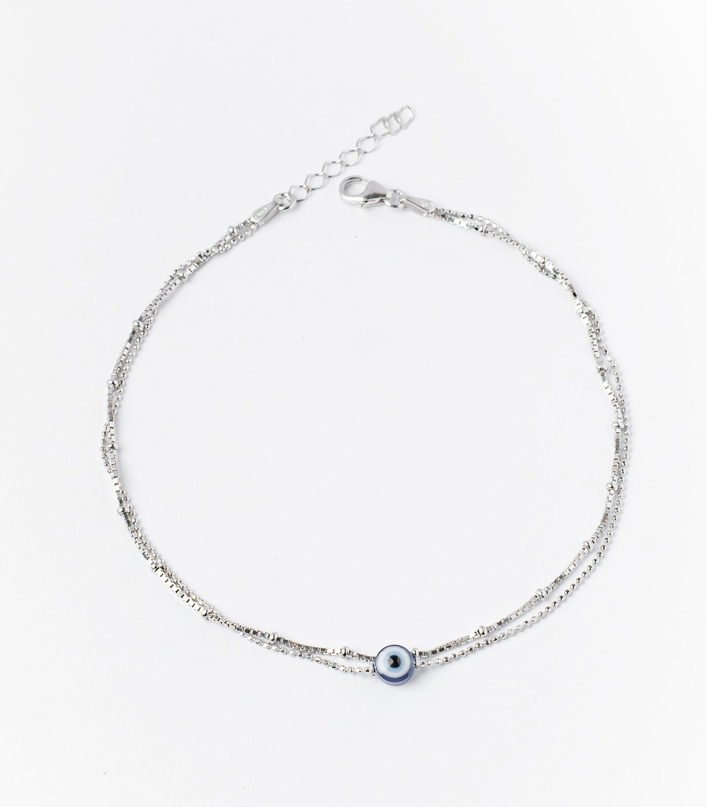 Dual Layered Evil Eye Anklet (Silver)
