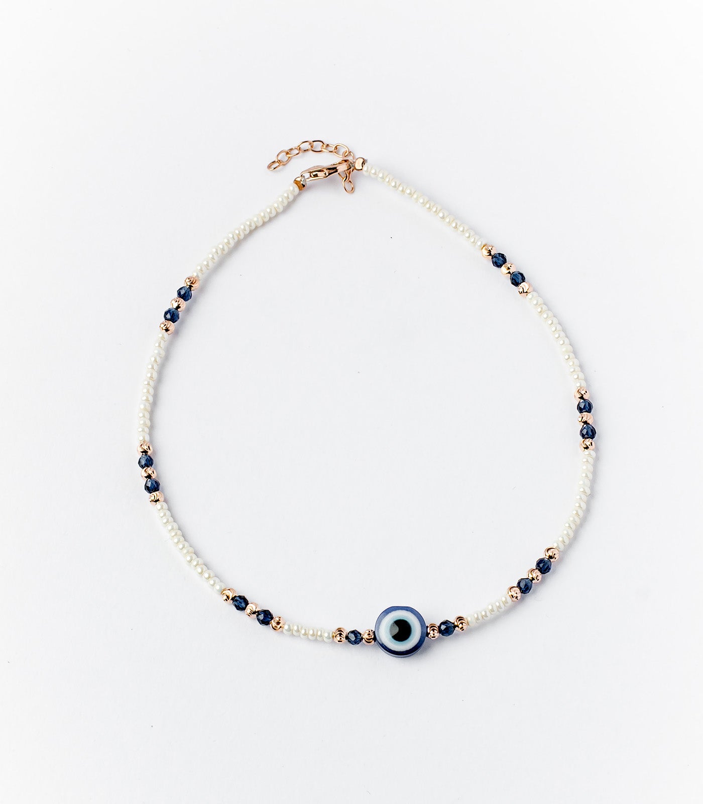 Blue Beads Evil Eye Anklet (Silver)