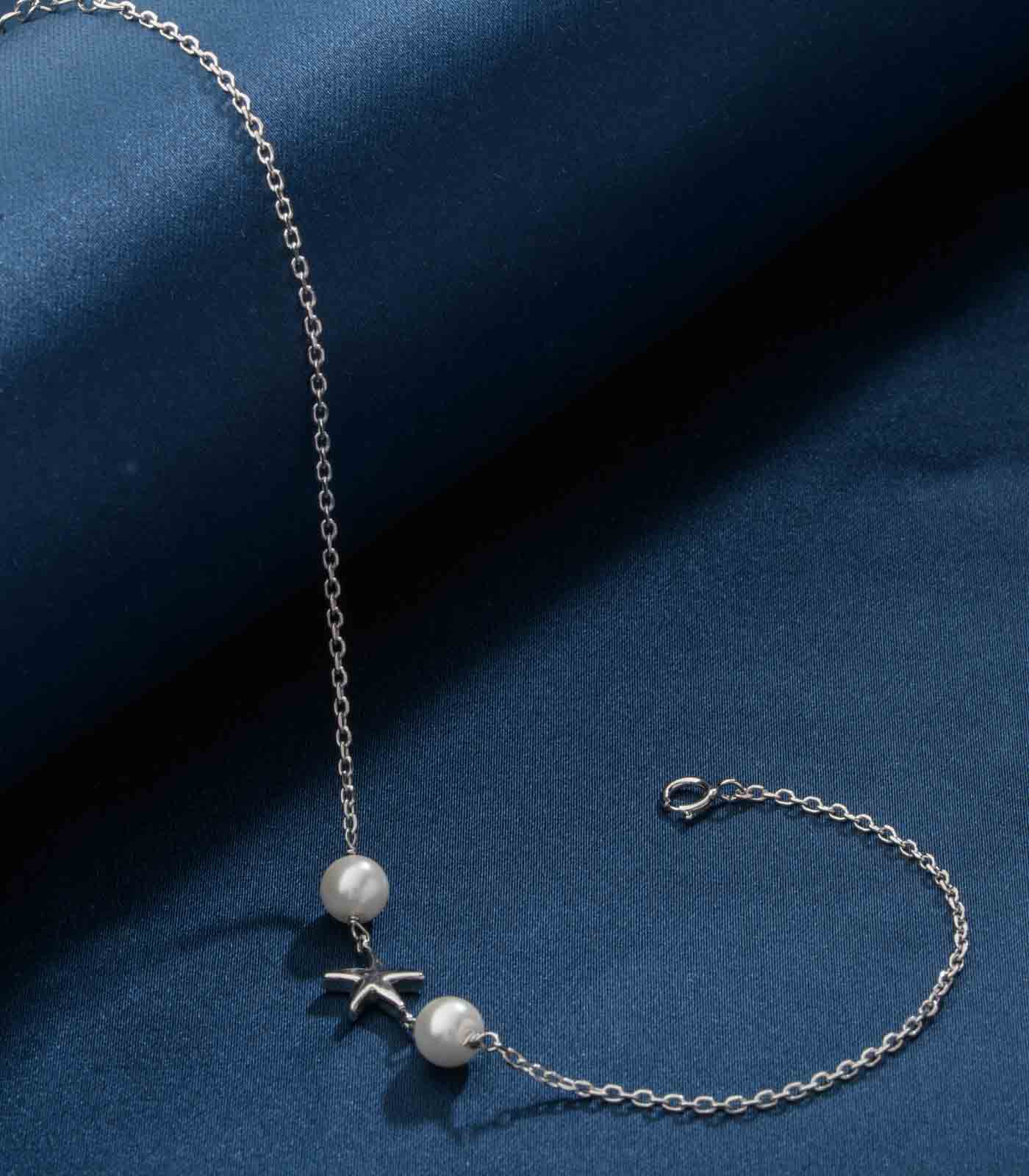 Dual Pearl With Star Anklet (Silver)