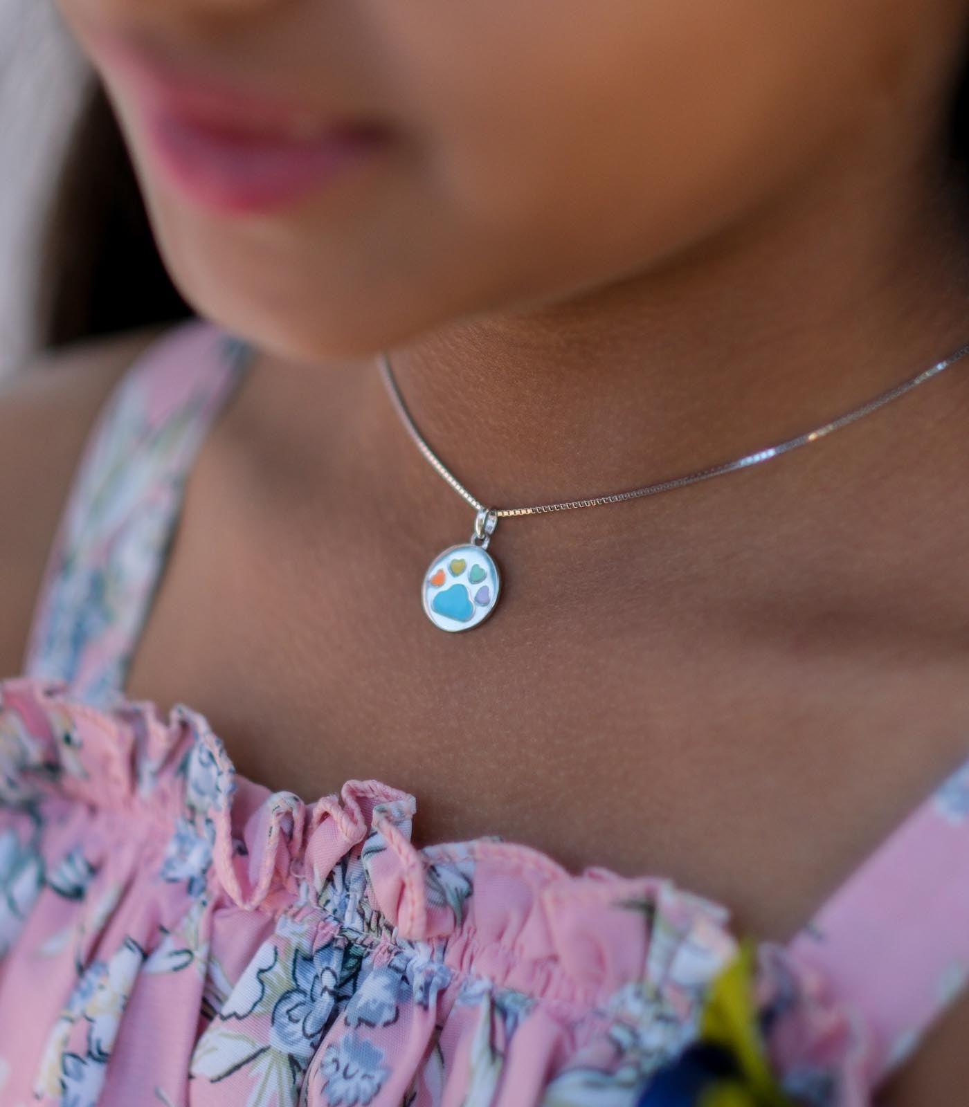 Coloured Paw Necklace (Silver)
