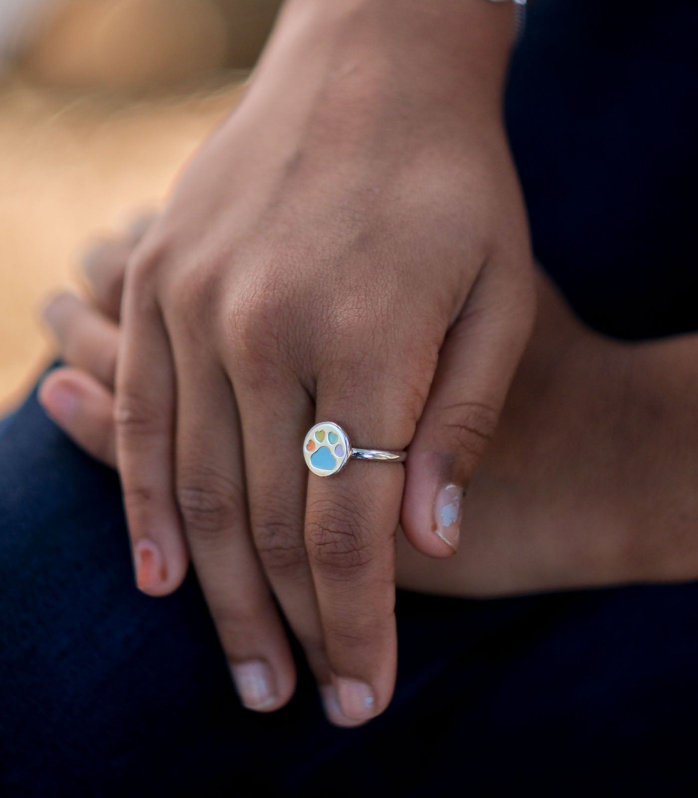 Coloured Paw Finger Ring (Silver)