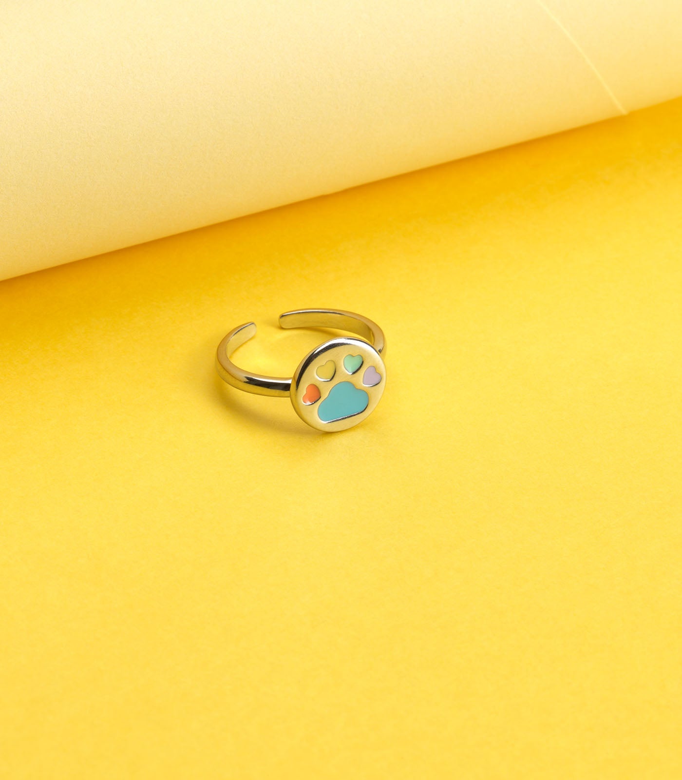 Coloured Paw Finger Ring (Silver)
