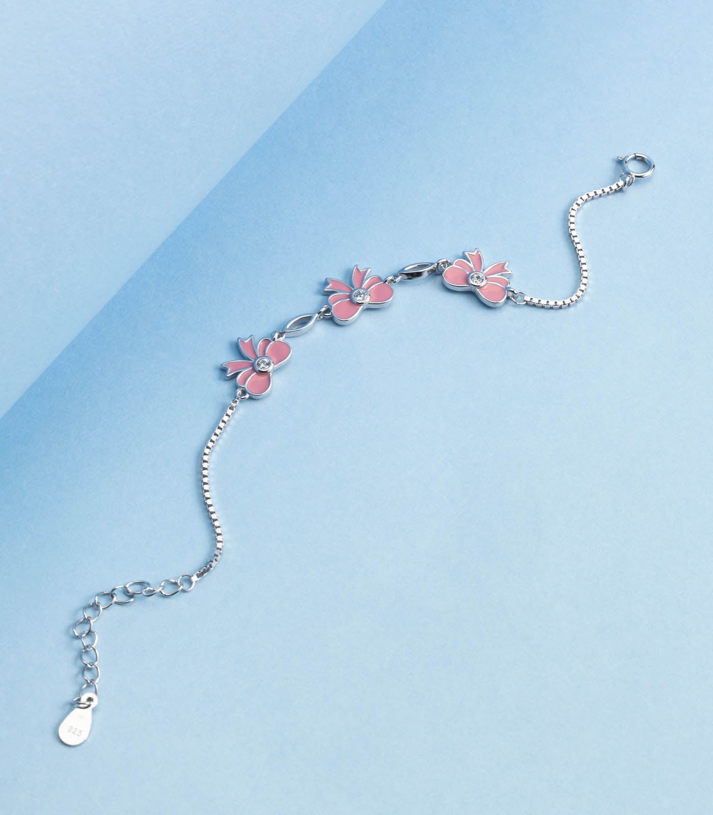 Pink Bow Bracelet (Silver)
