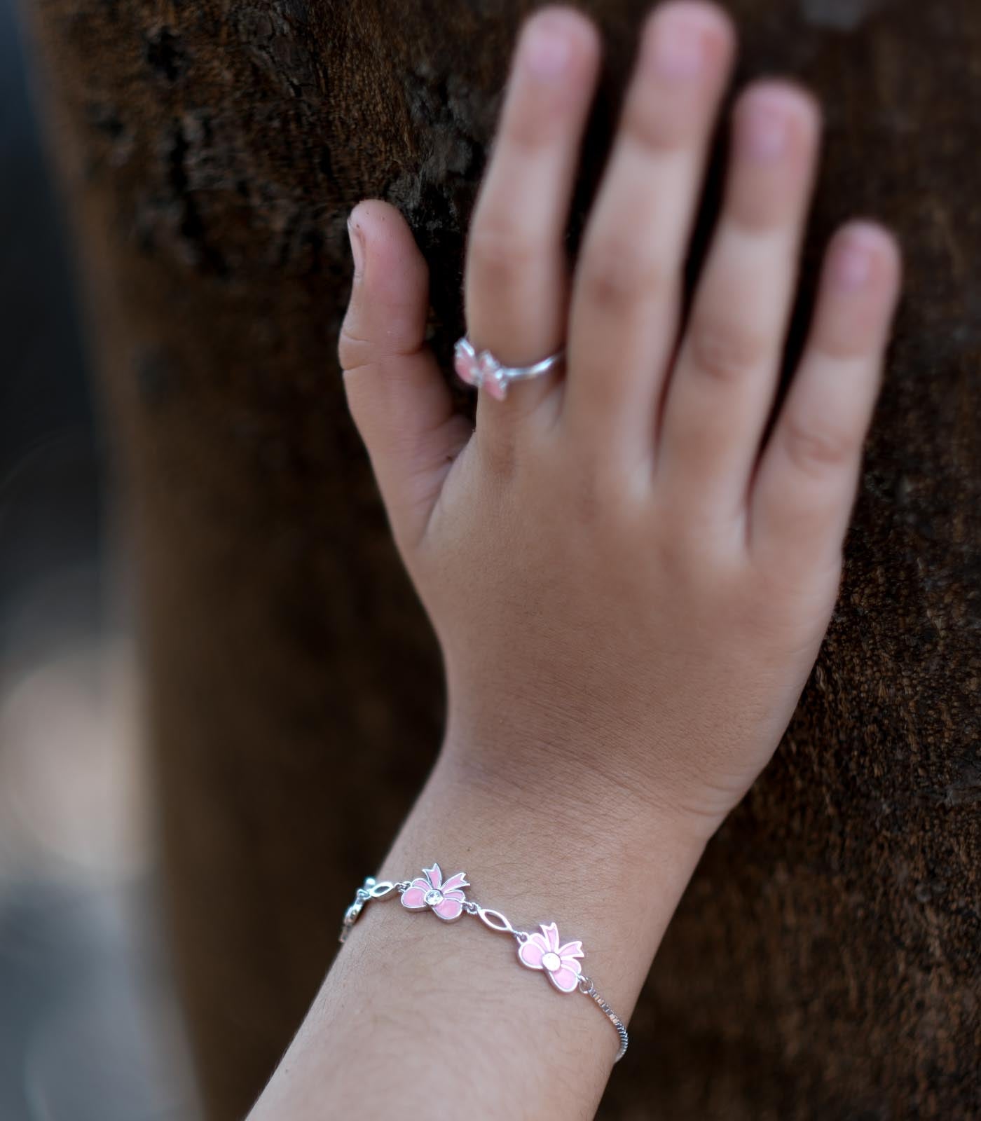 Pink Bow Bracelet (Silver)