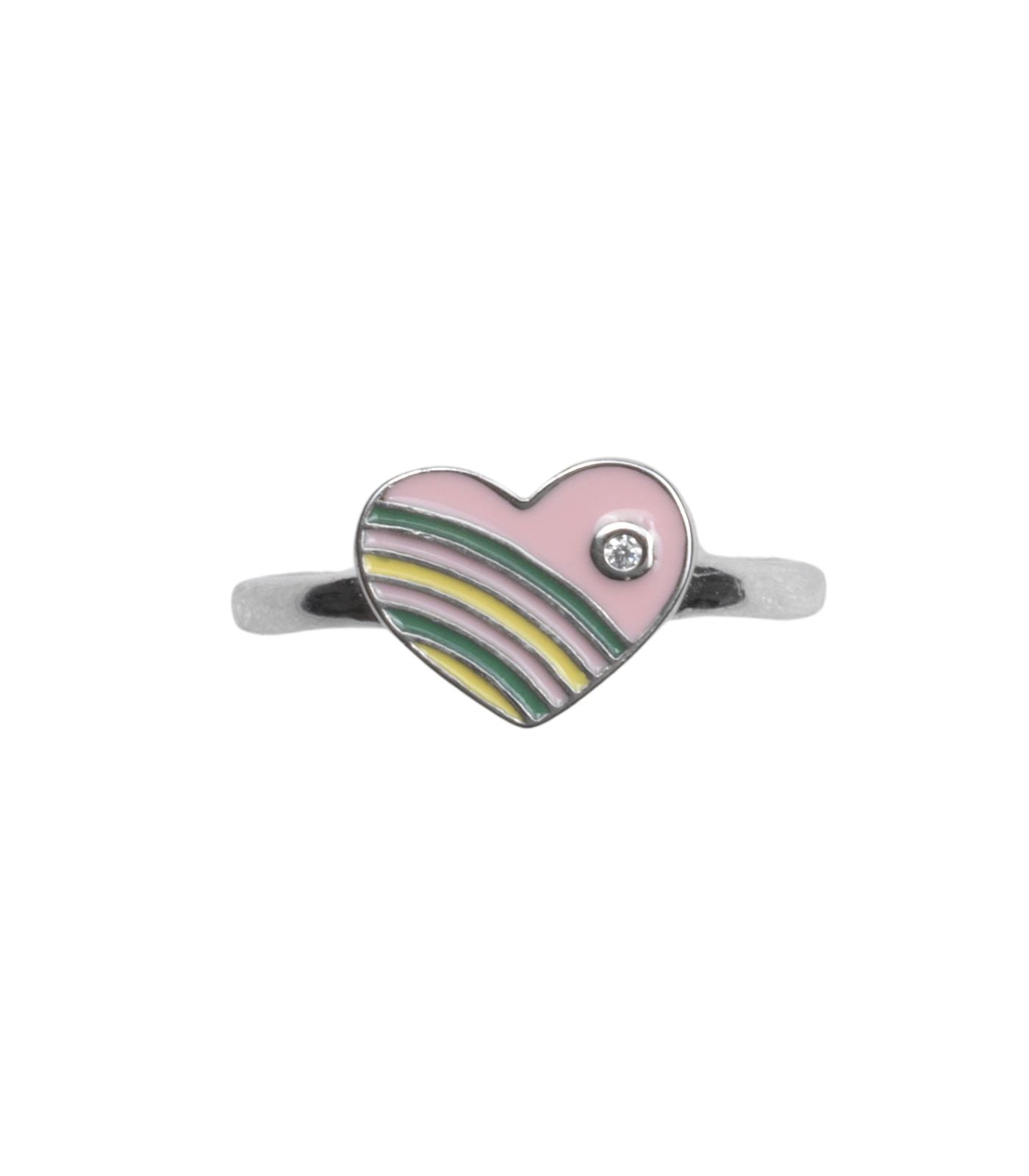 Rainbow Heart Finger Ring (Silver)