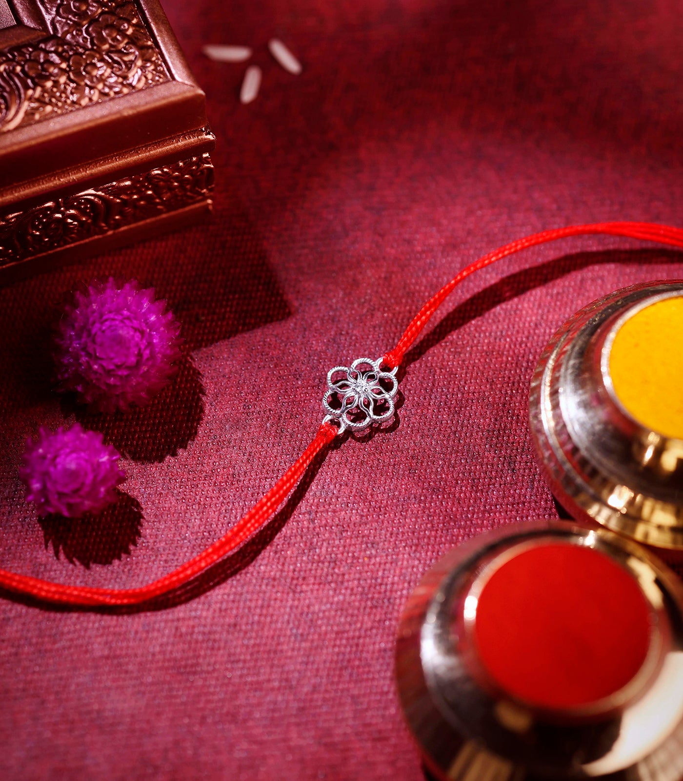 Floral Charm Silver Rakhi