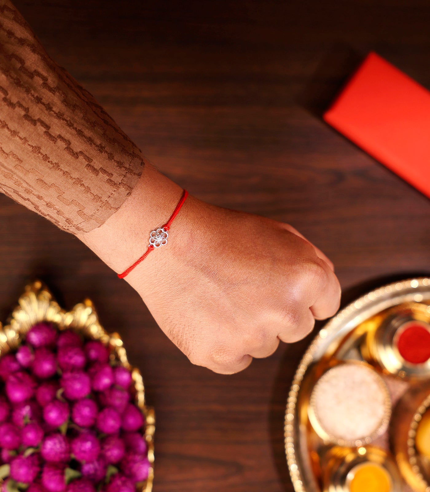 Floral Charm Silver Rakhi