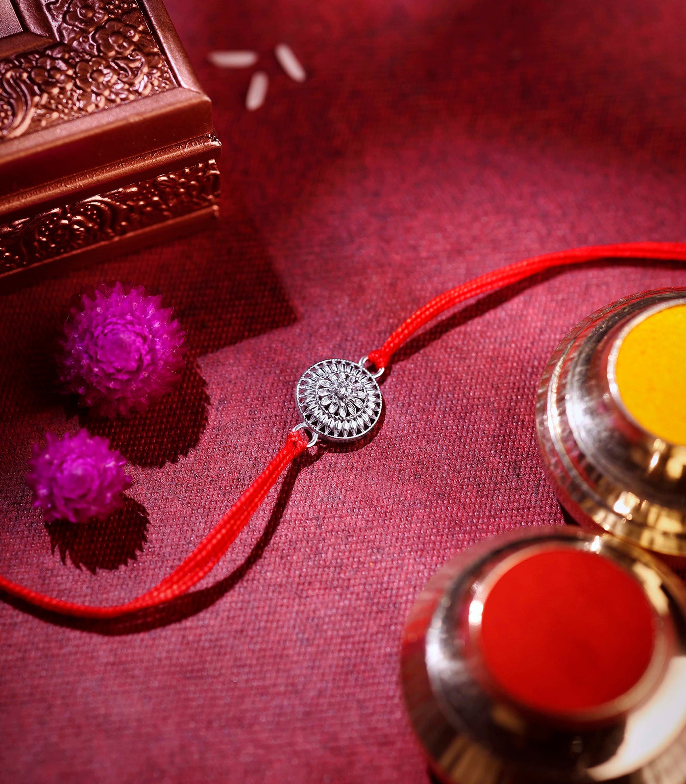 Sacred Floral Silver Rakhi