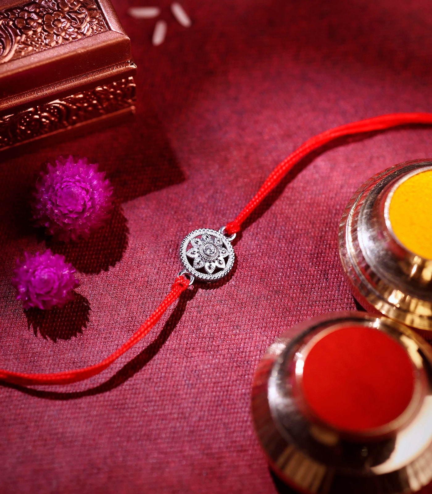Ethreal Floral Motif Silver Rakhi