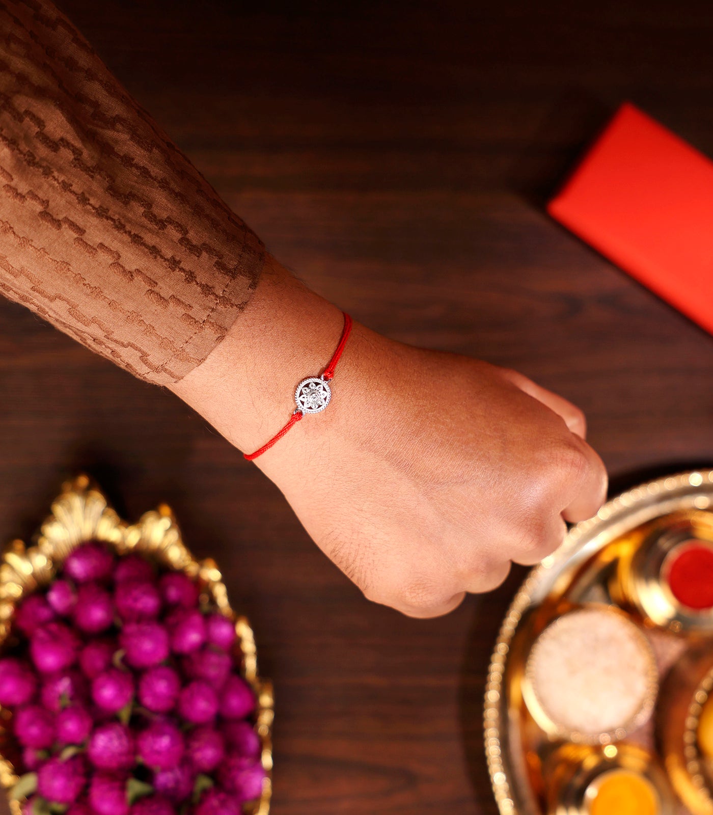 Ethreal Floral Motif Silver Rakhi