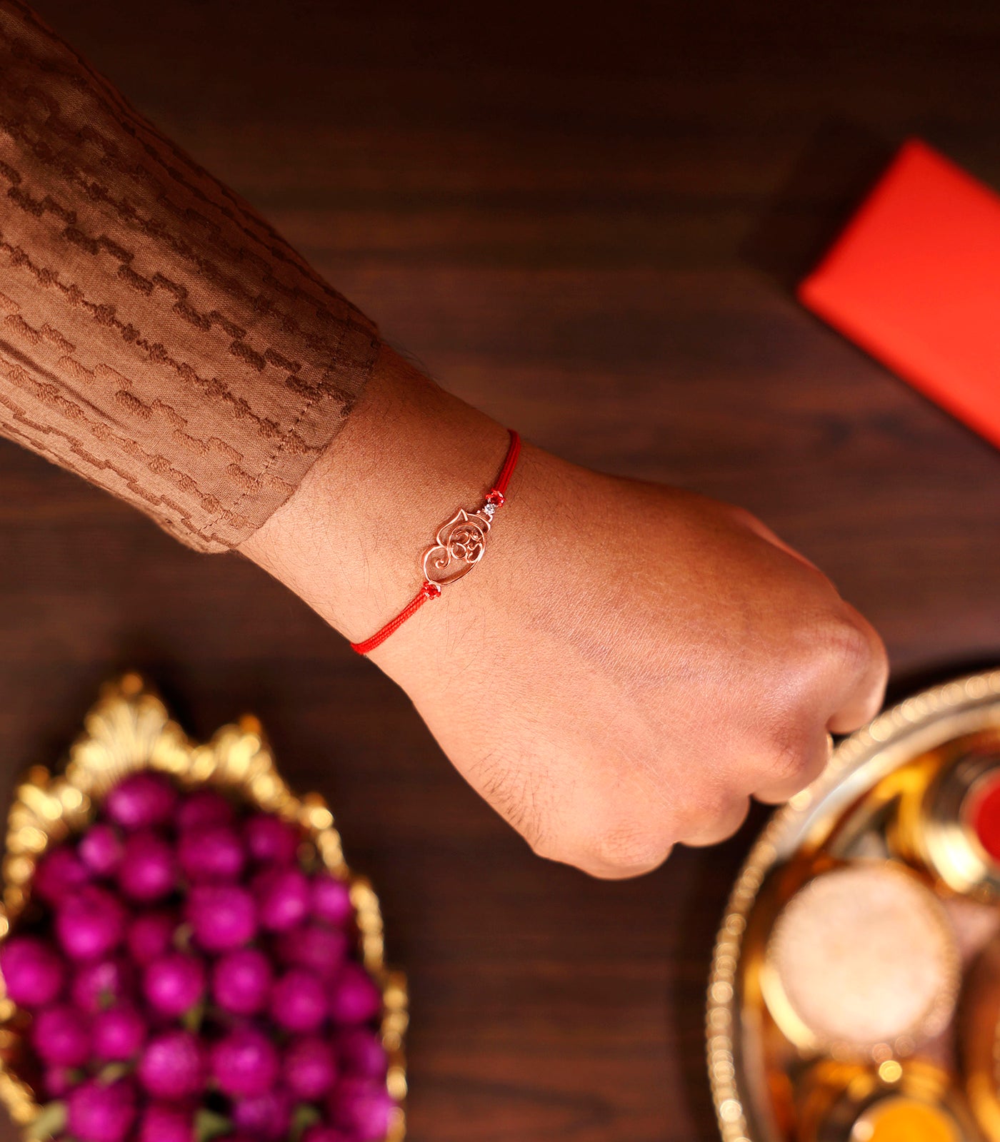 Divine Om and Ganesh Motif Silver Rakhi