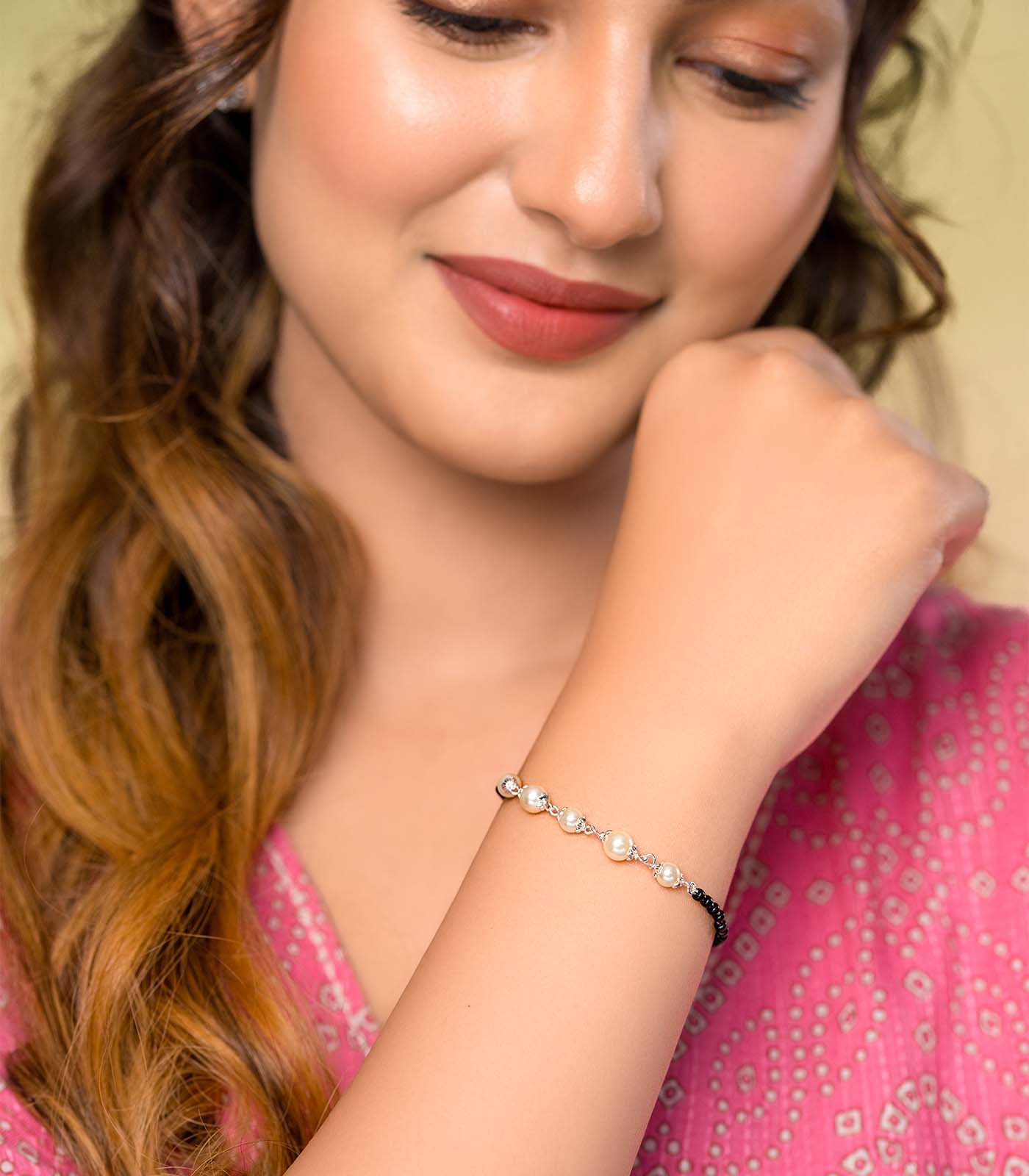 Five Pearls Silver Mangalsutra Bracelet