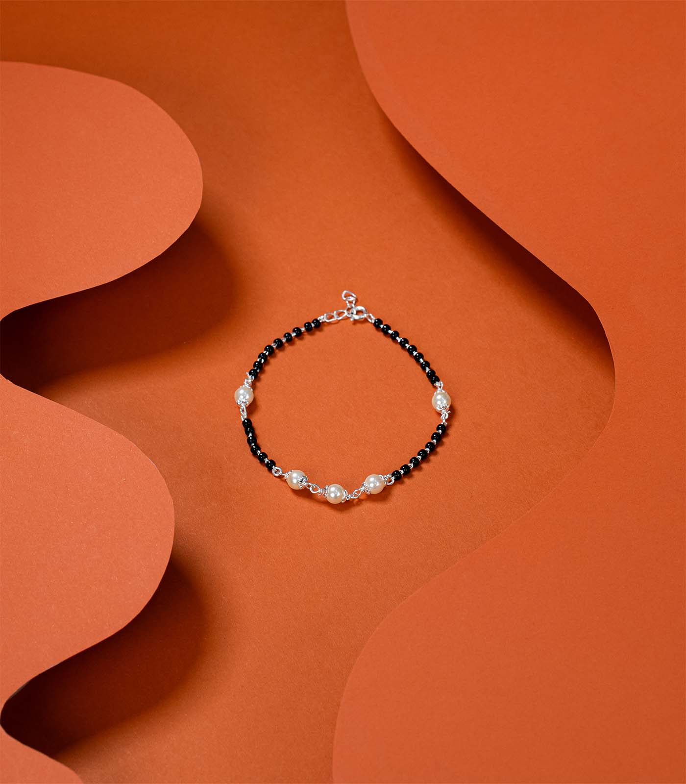 Three and Two Pearls Silver Mangalsutra Bracelet