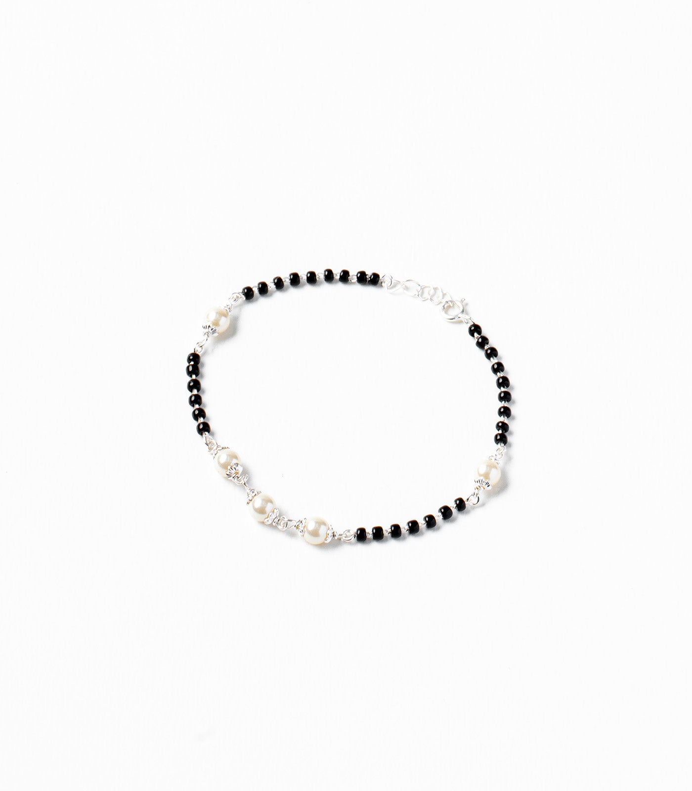 Three and Two Pearls Silver Mangalsutra Bracelet