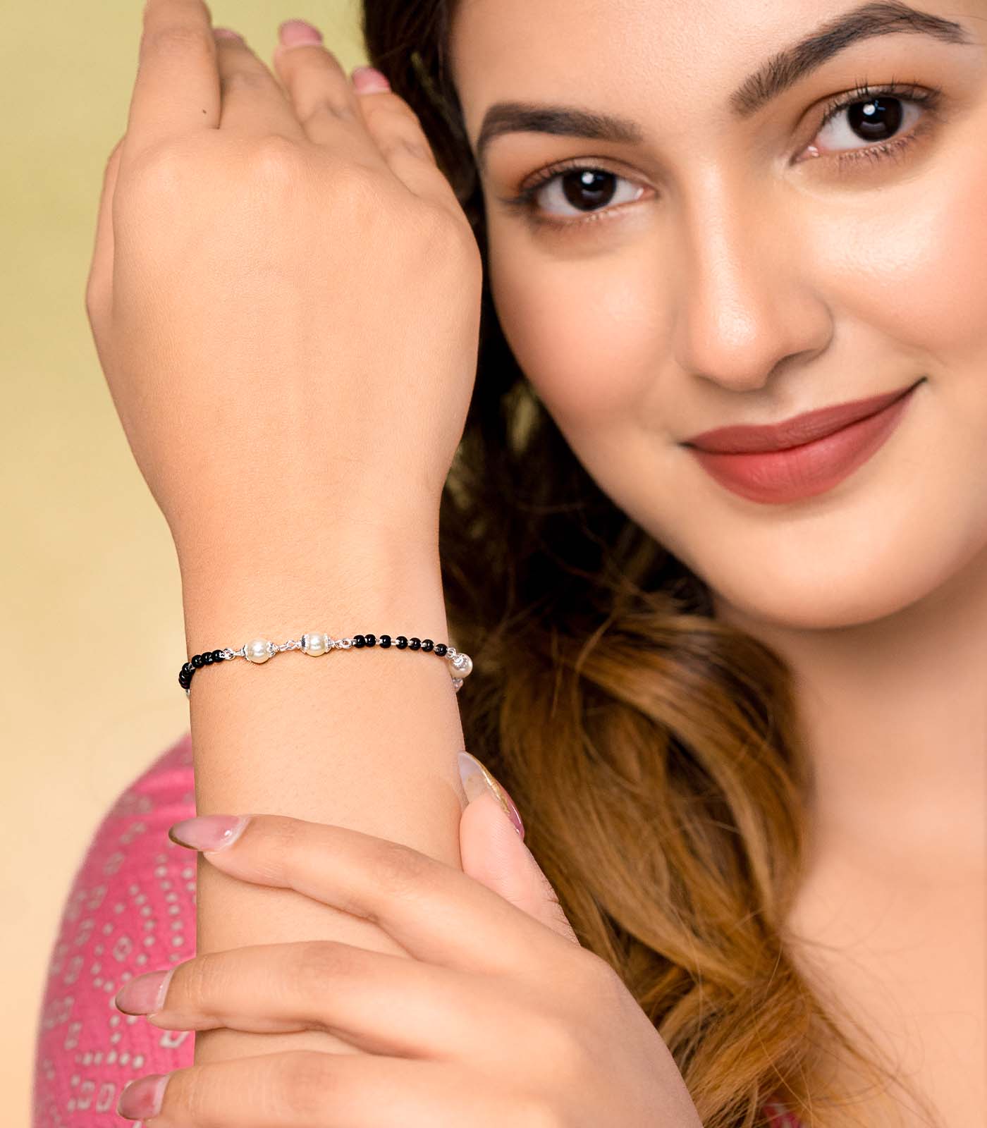 Triple Pearl Jodis Silver Mangalsutra Bracelet