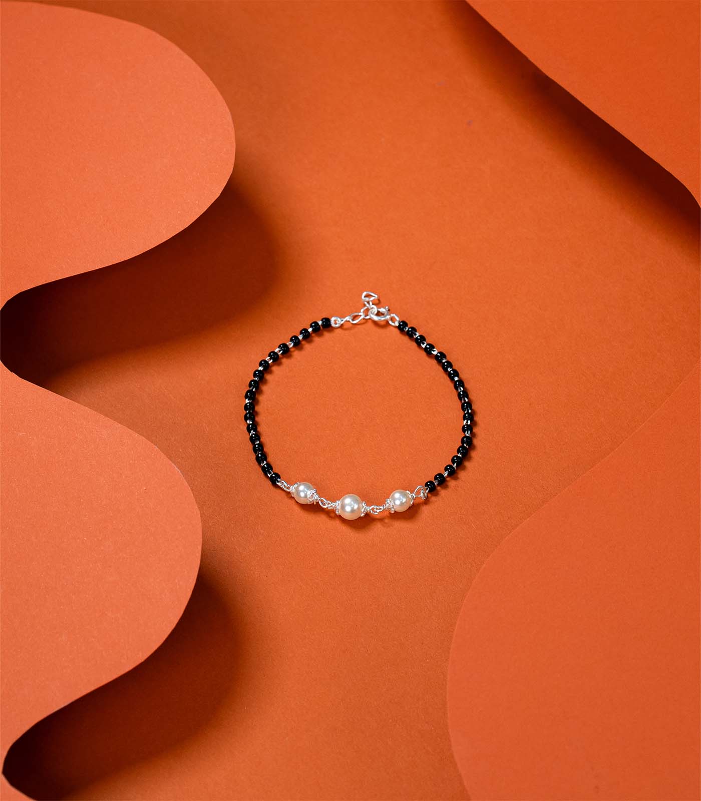 Continuous Triple Pearl Silver Mangalsutra Bracelet